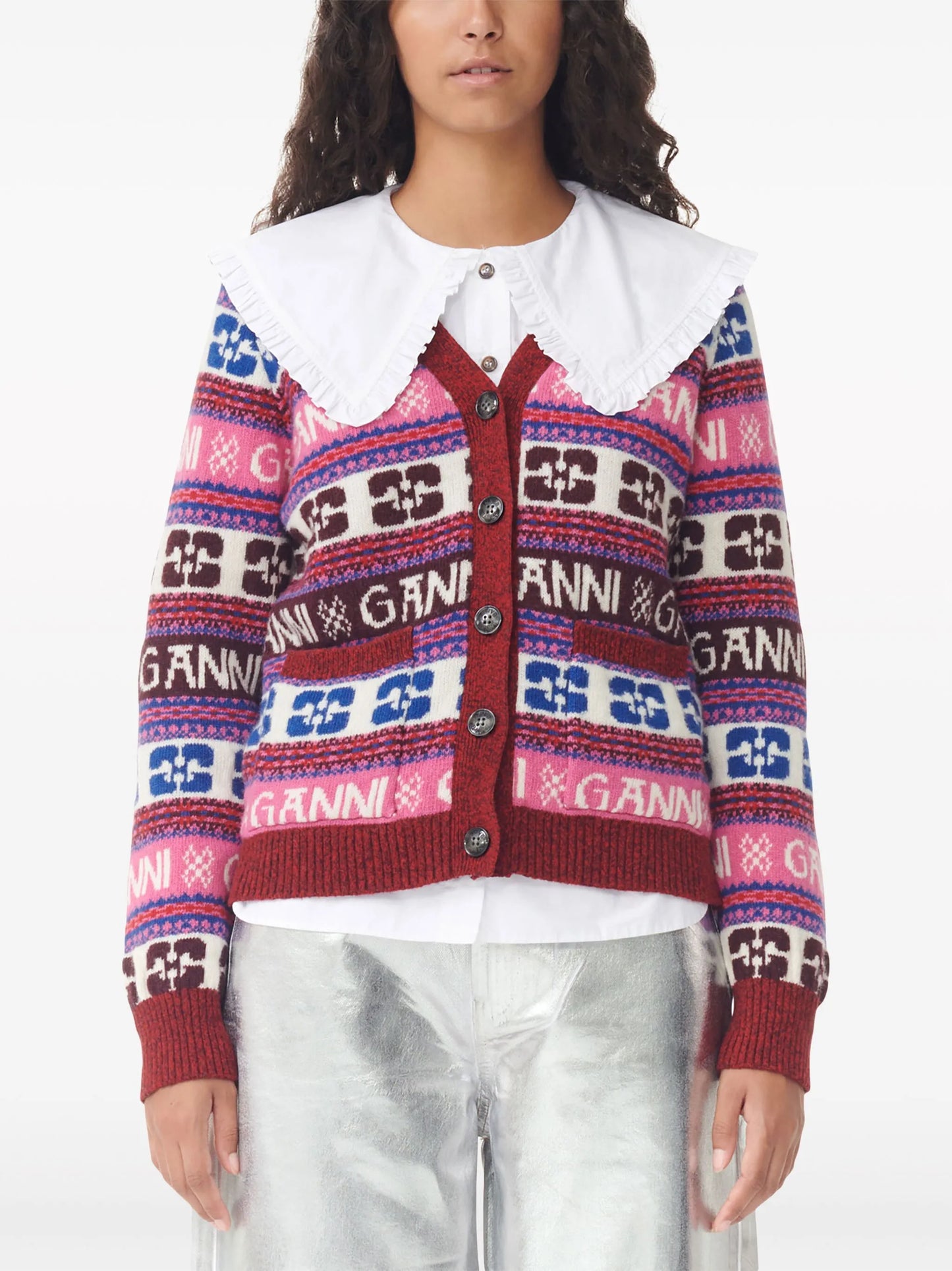 intarsia-logo V-neck cardigan