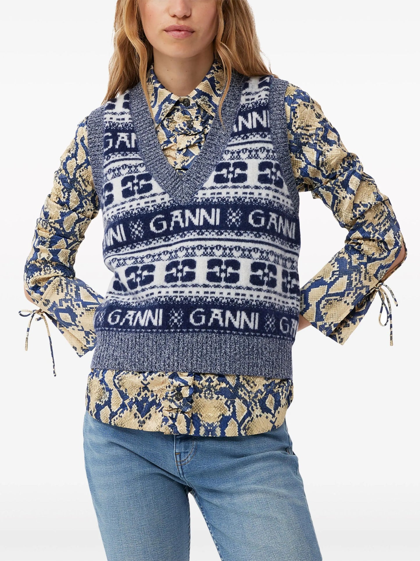 logo-intarsia knitted vest