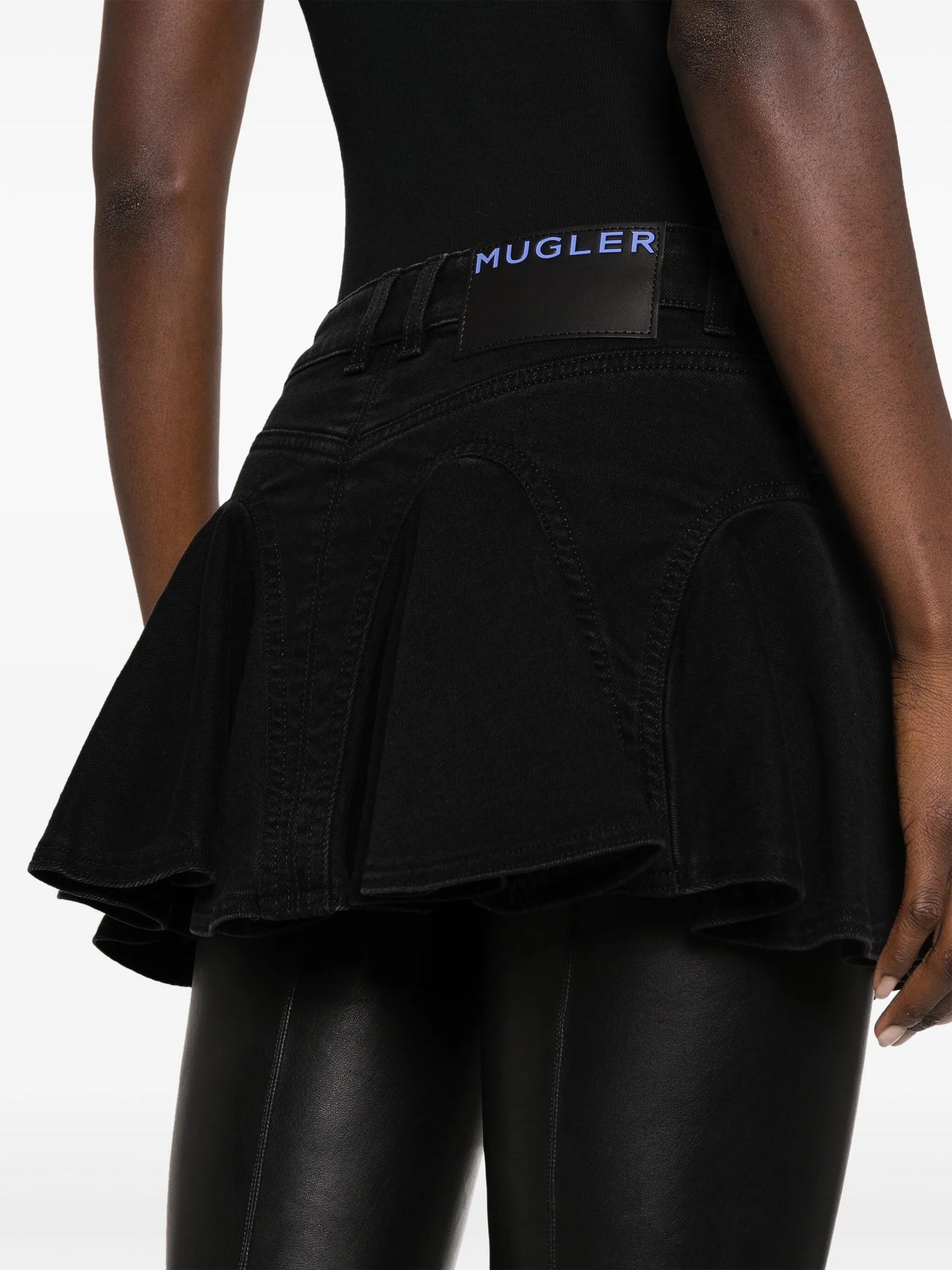 flared denim miniskirt