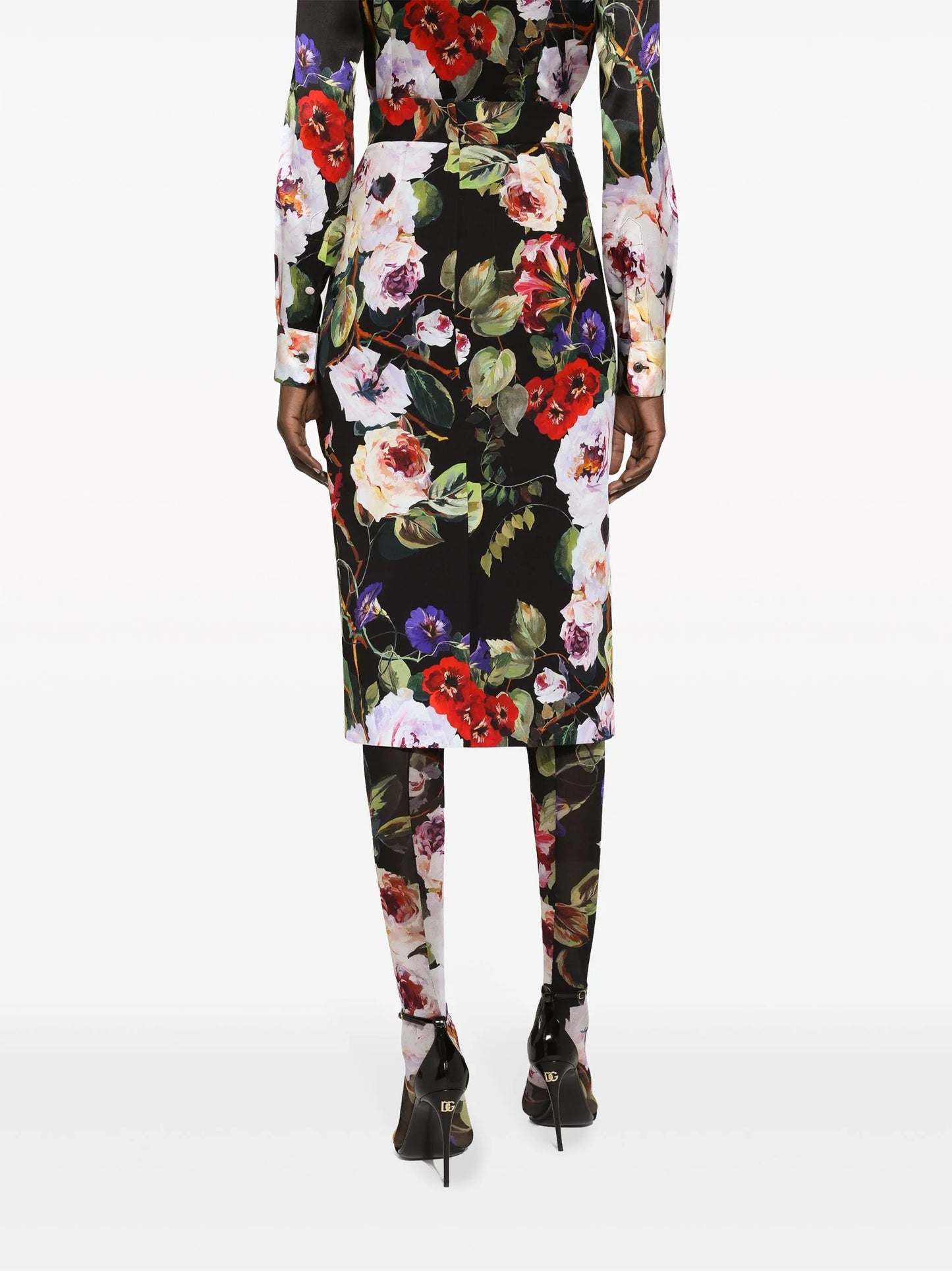 floral-print charmeuse pencil skirt