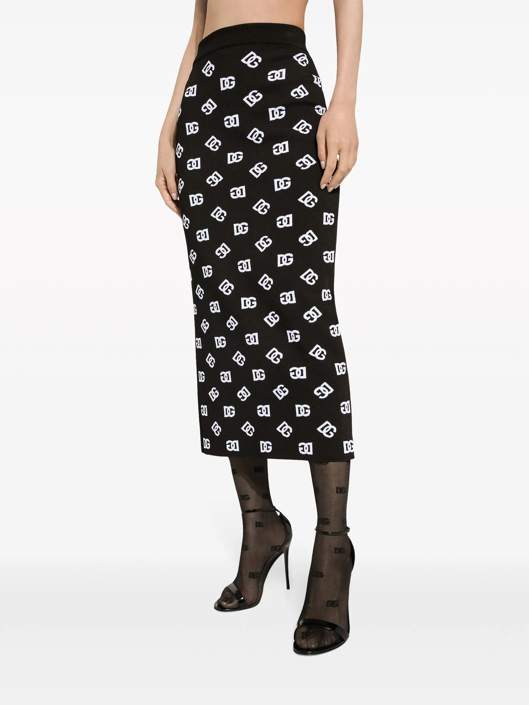 logo-jacquard knitted midi skirt