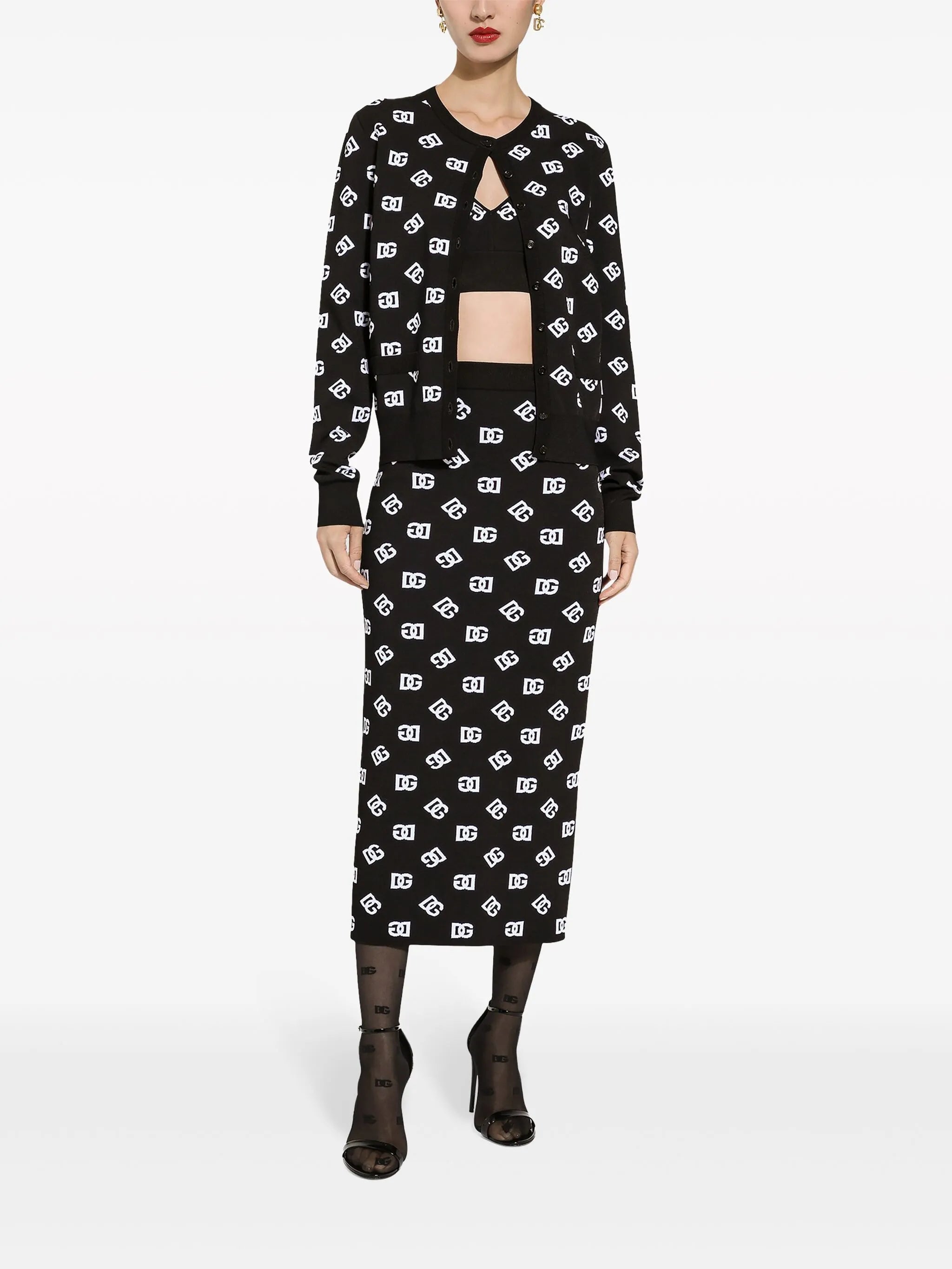 logo-jacquard knitted midi skirt