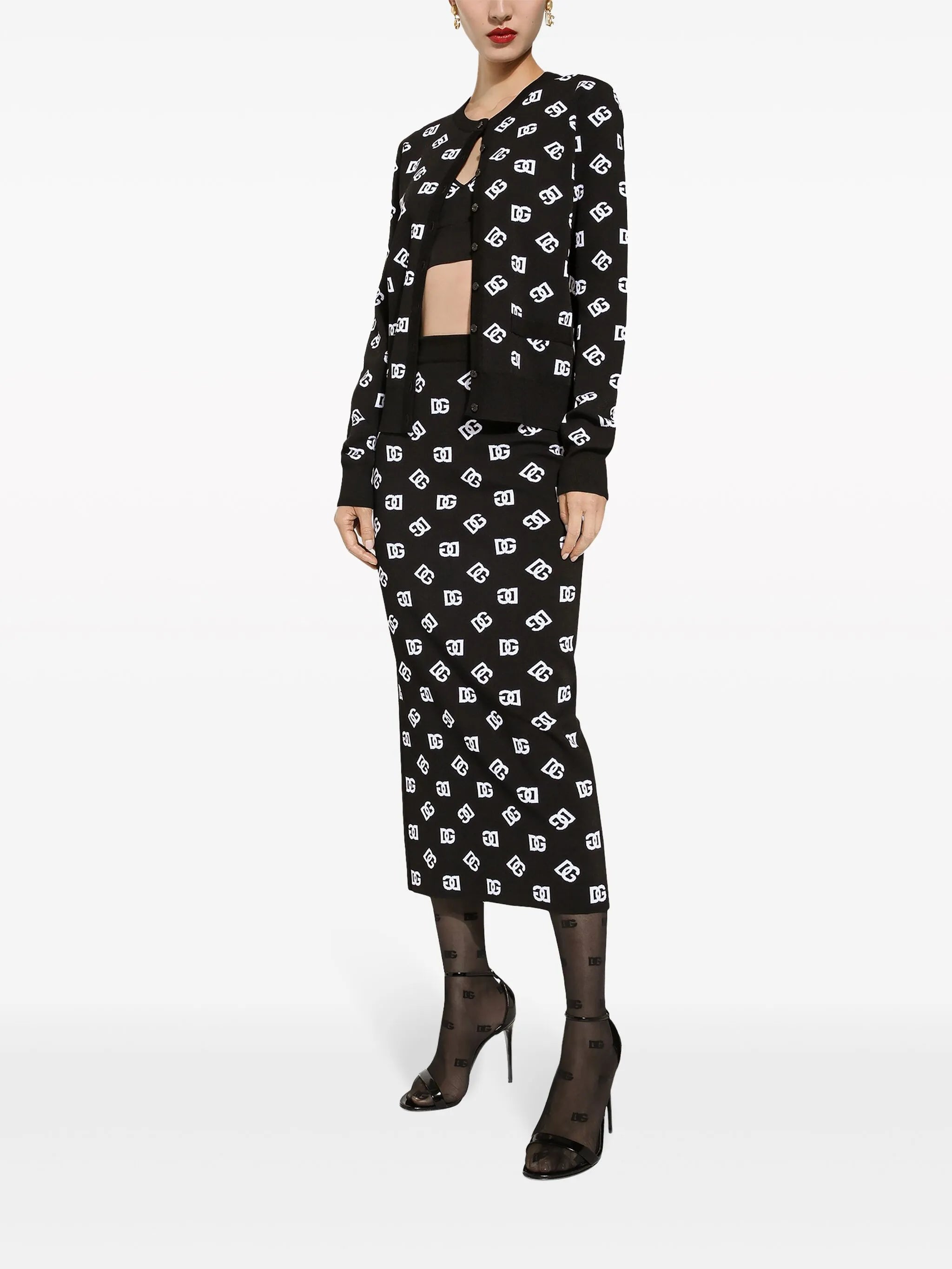 logo-jacquard knitted midi skirt