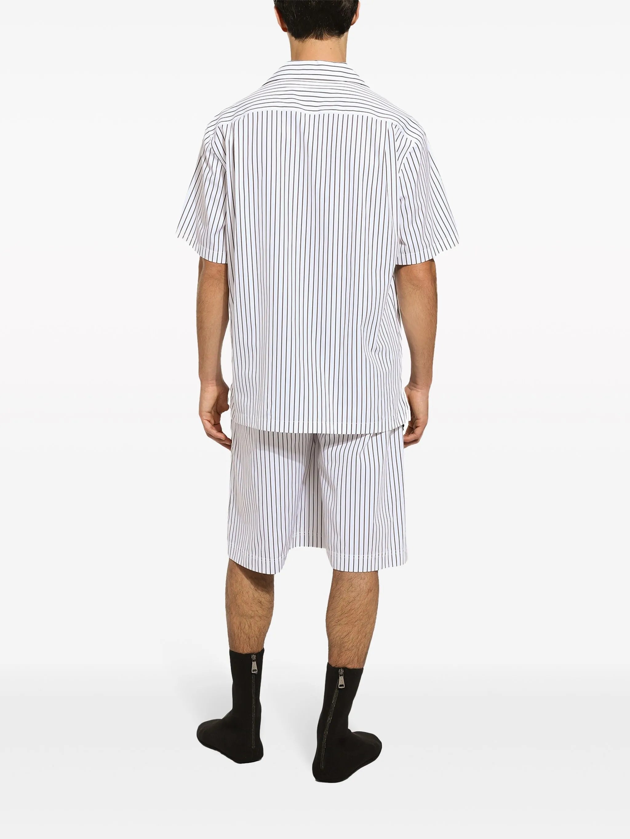 floral-print striped shirt