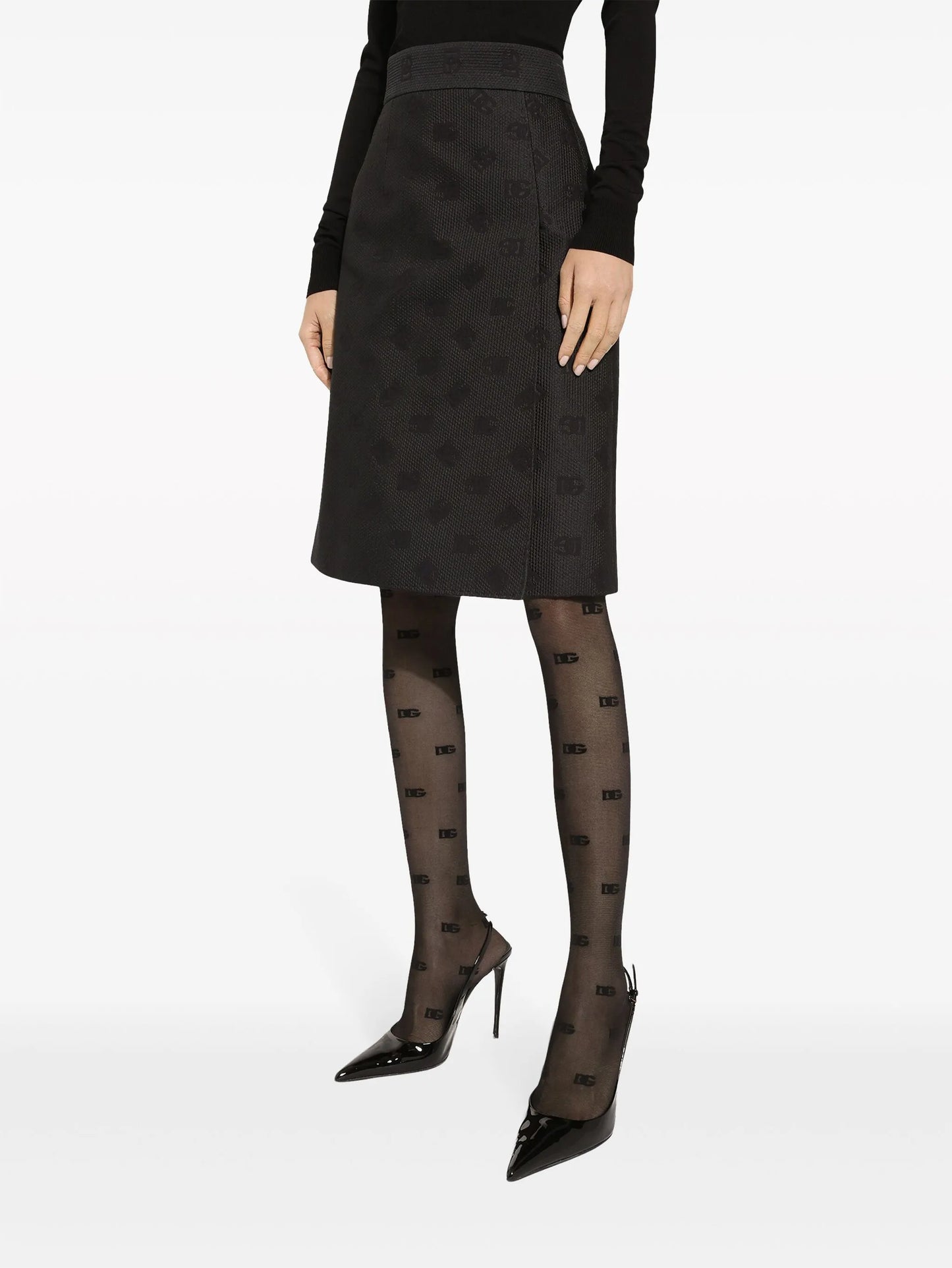 monogram-jacquard straight midi skirt