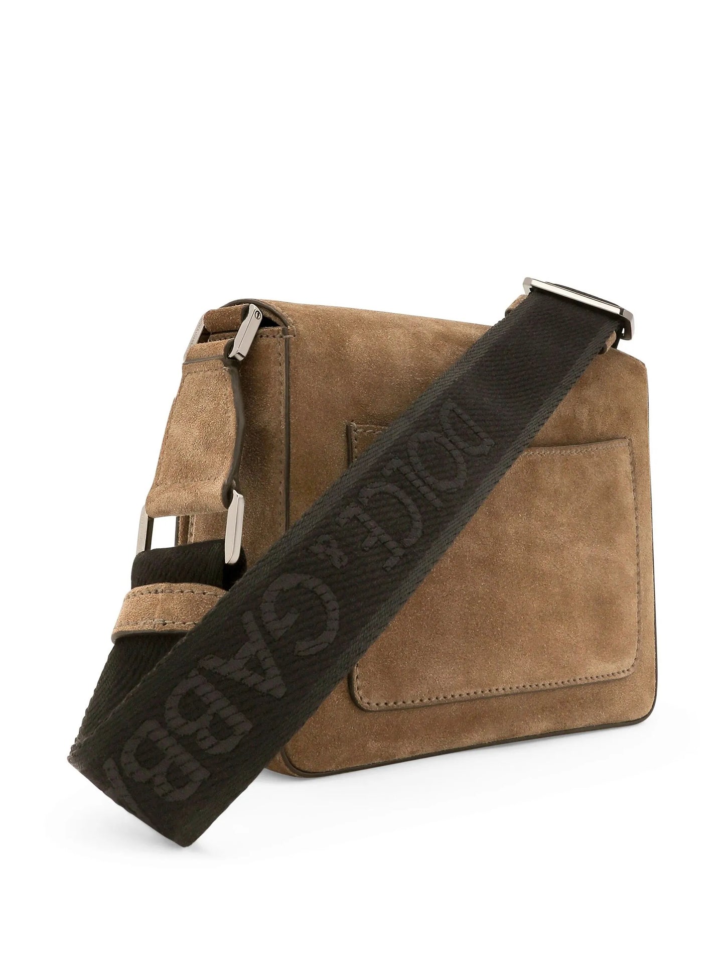 logo-embossed suede shoulder bag