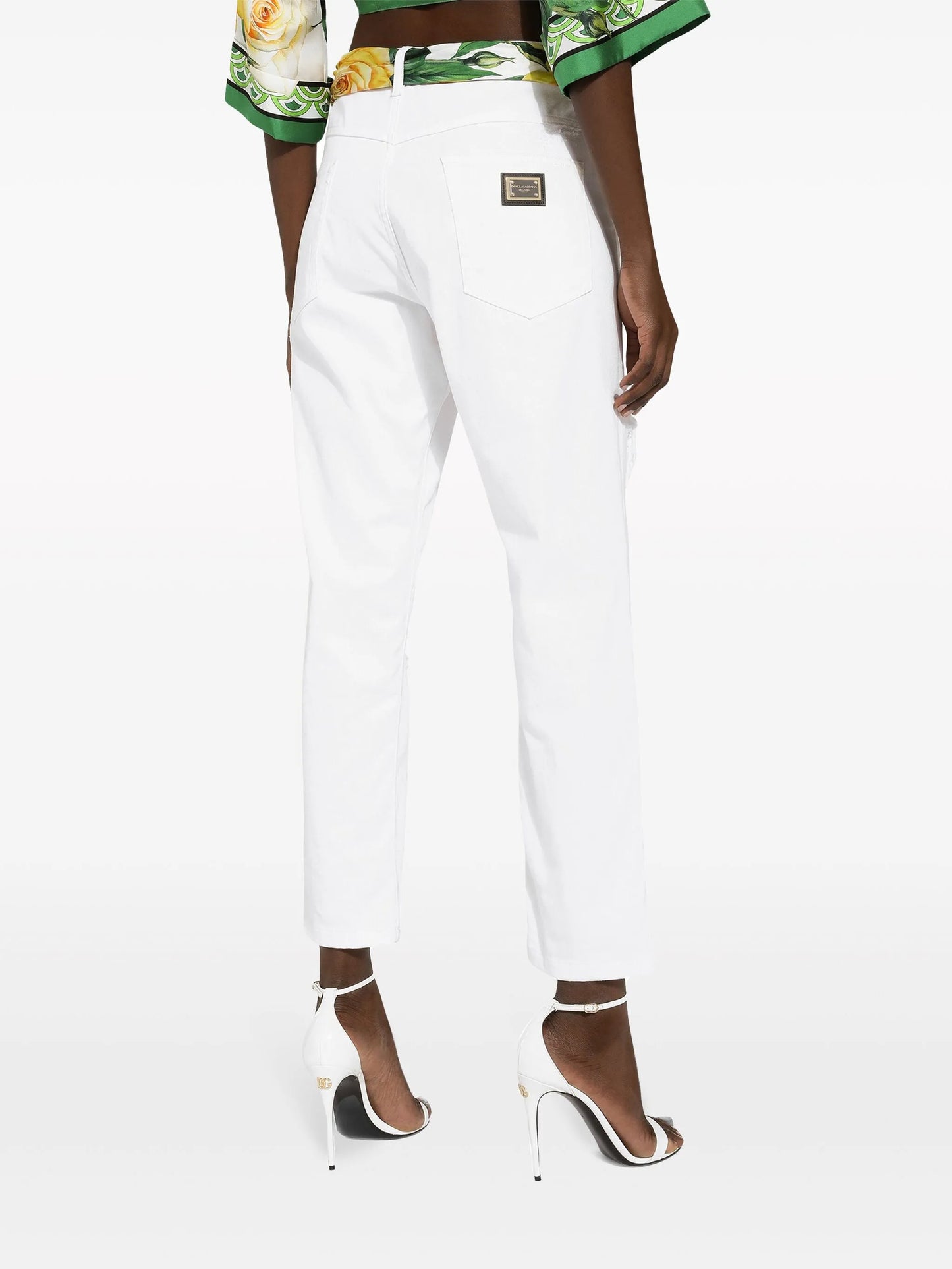 distressed-finish straight jeans