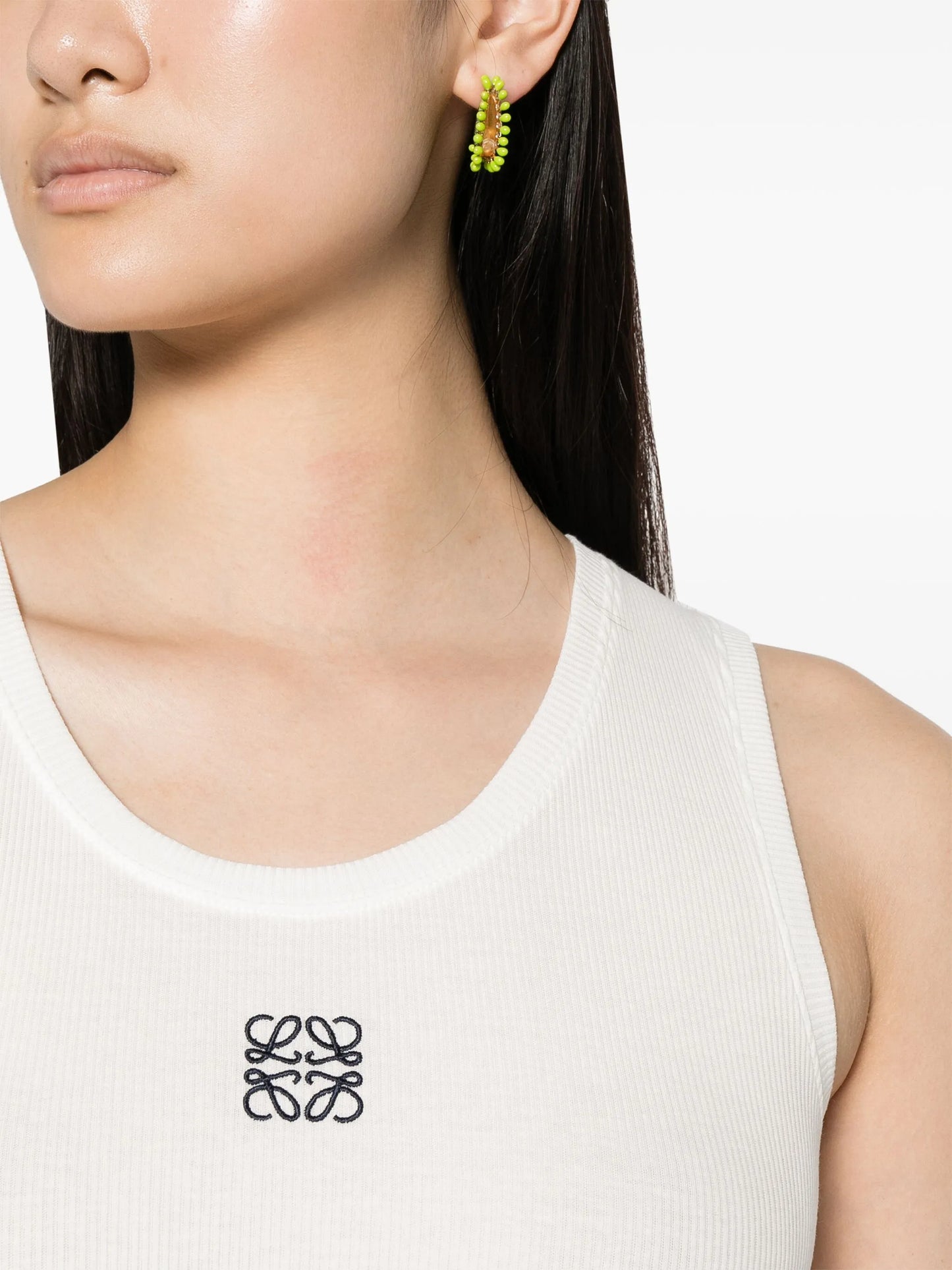 Anagram-embroidered ribbed-knit crop top
