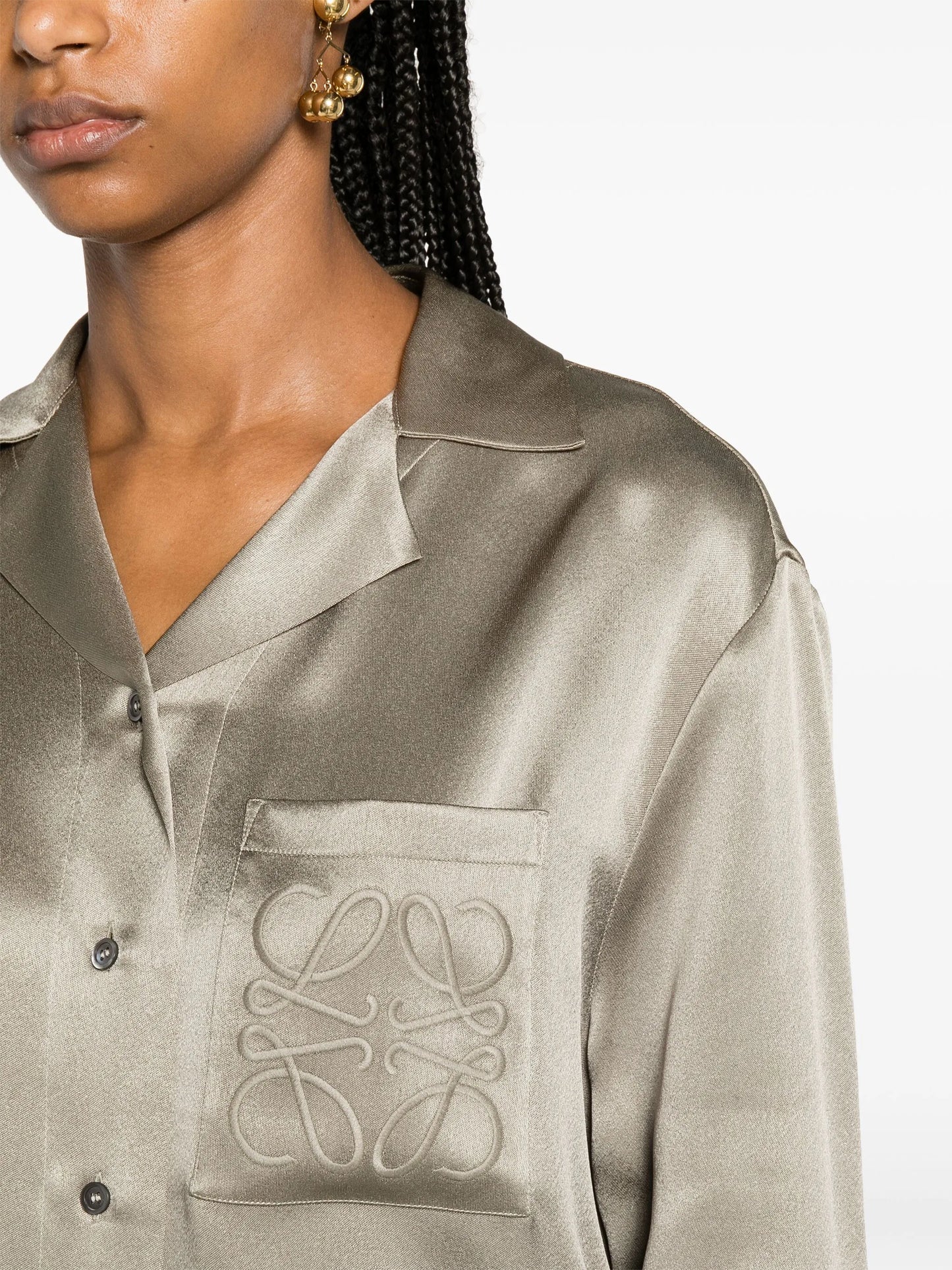 Anagram-embroidered silk shirt