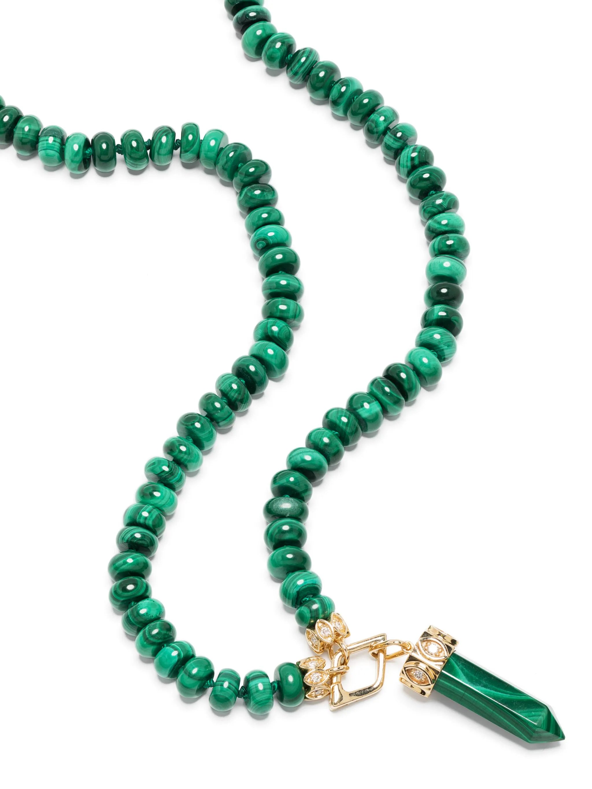 14kt yellow gold Eye malachite beaded necklace