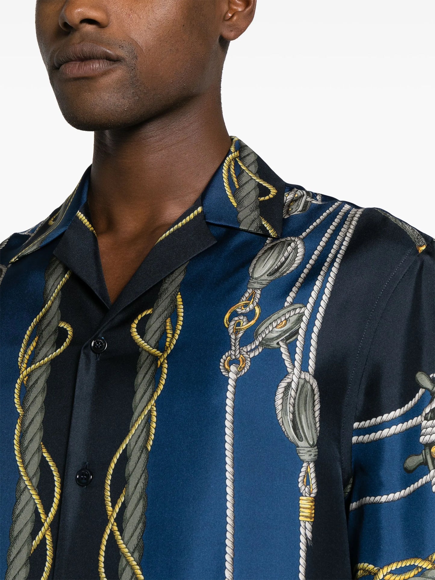 nautical-print short-sleeve silk shirt