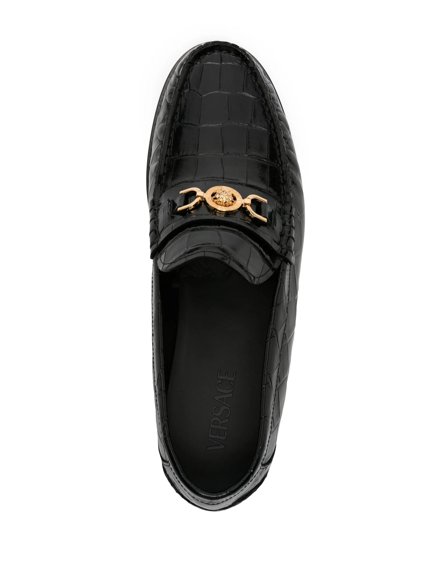 Medusa crocodile-embossed leather loafers