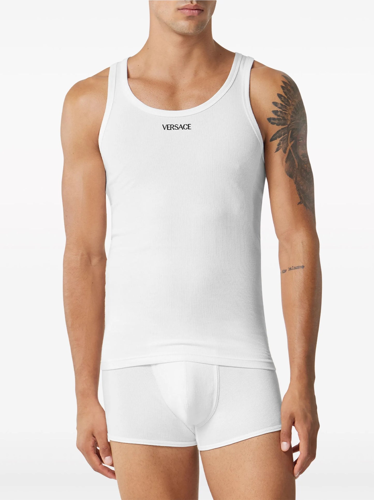 logo-embroidered ribbed tank top
