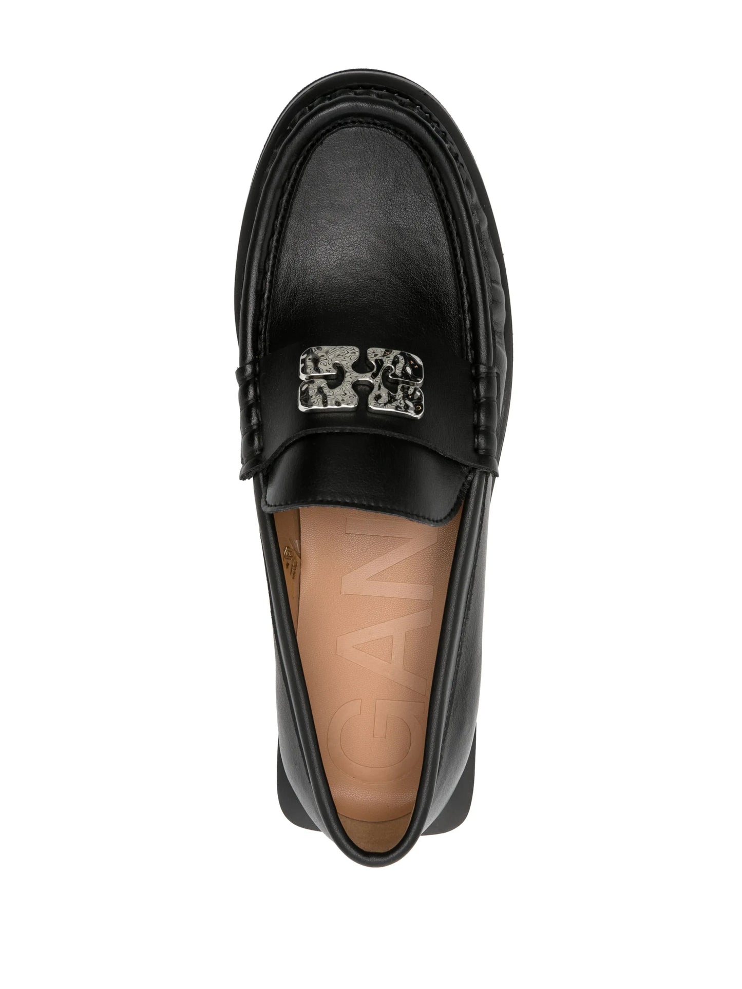 Butterfly-plaque faux-leather loafers