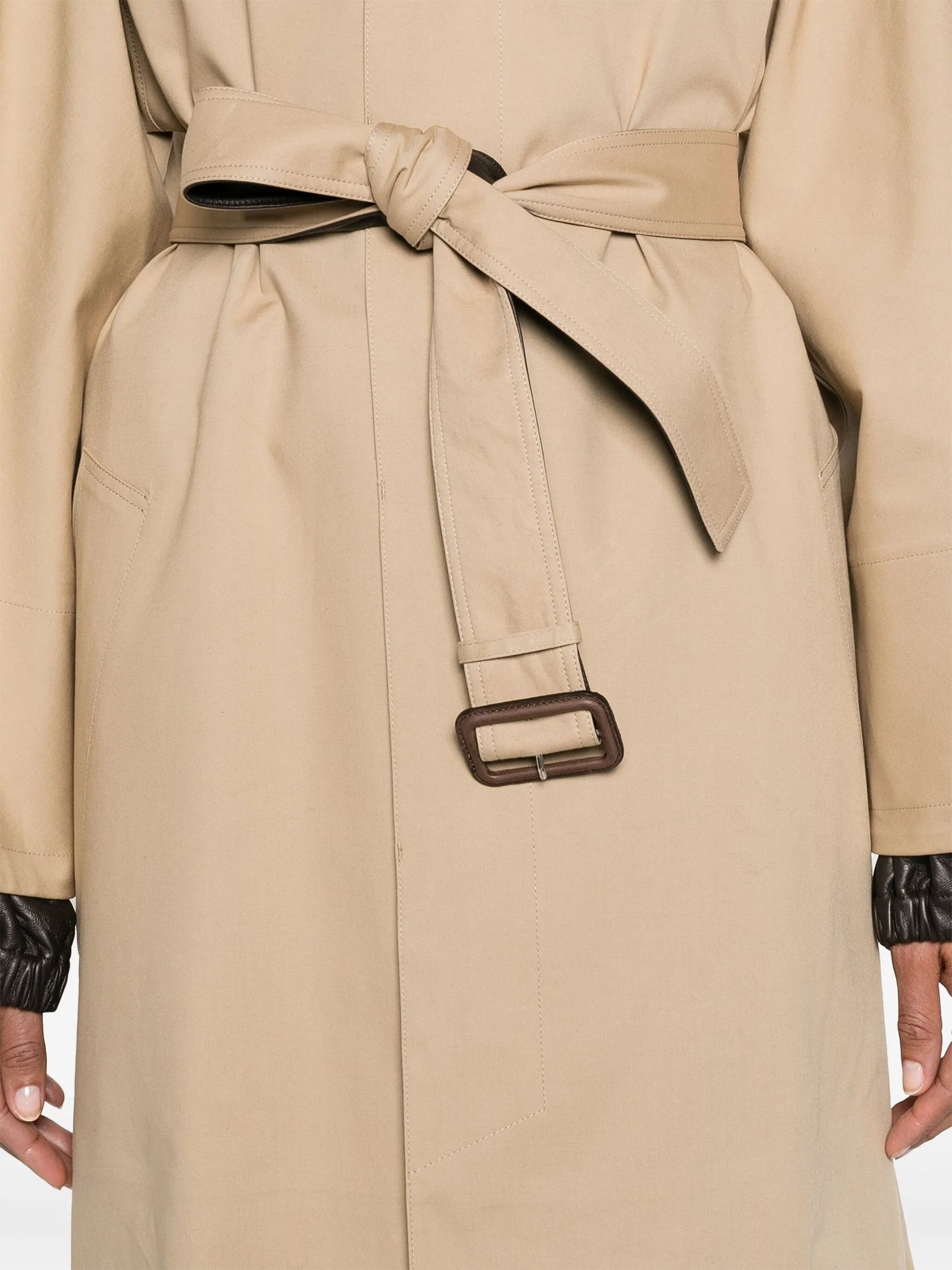 Intrecciato-collar maxi trench coat