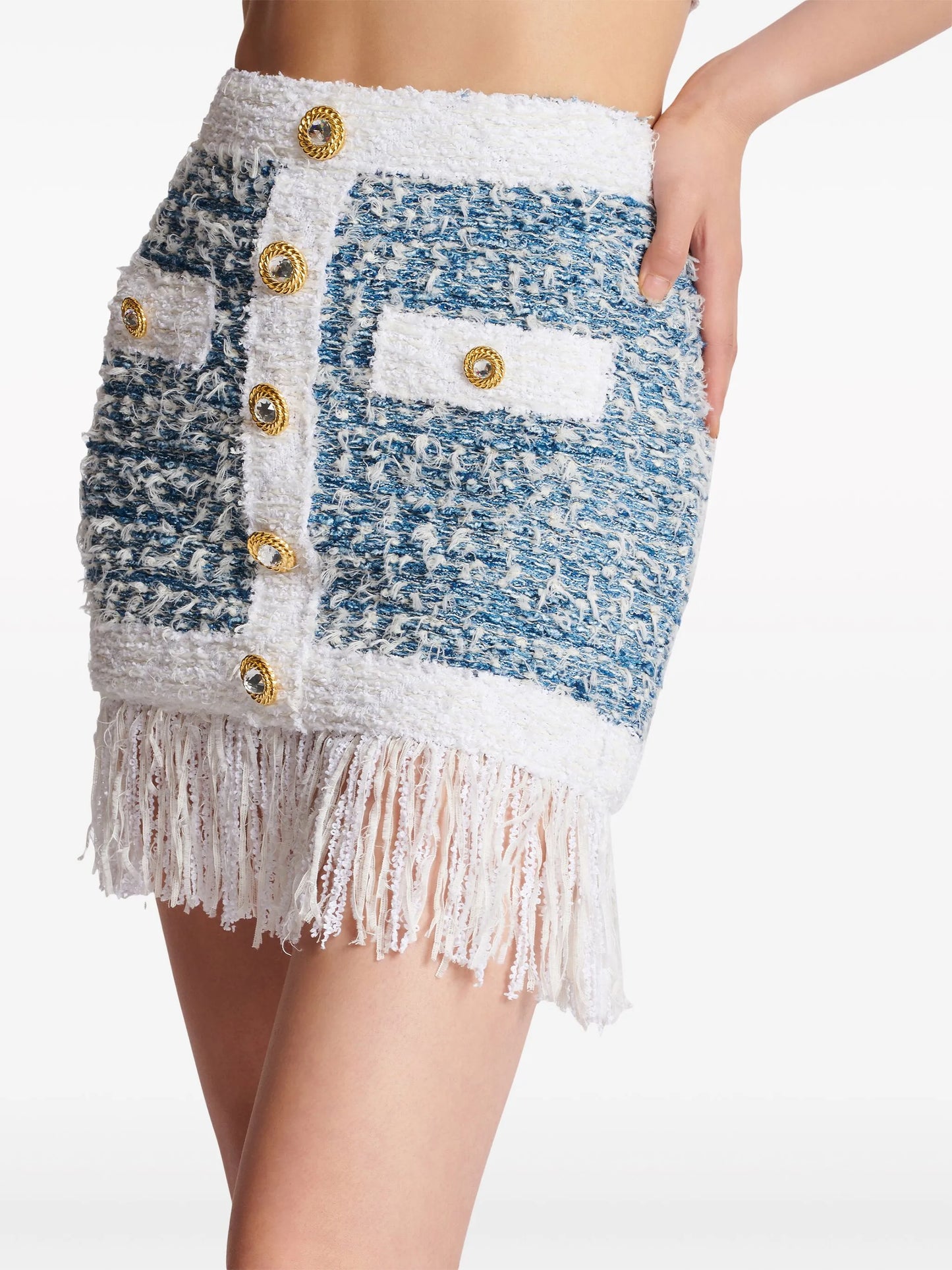 fringed tweed miniskirt