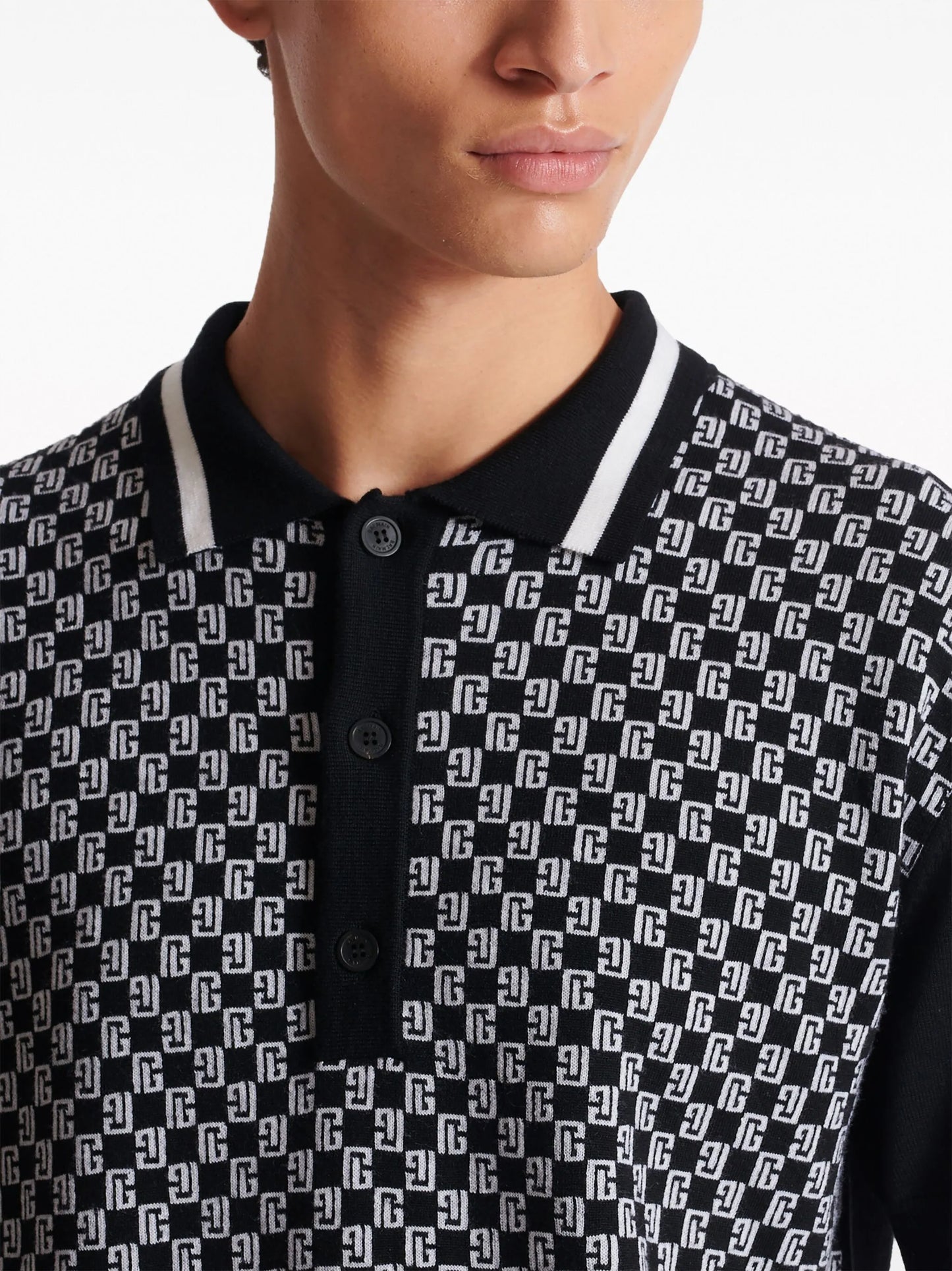 monogram-pattern wool polo shirt