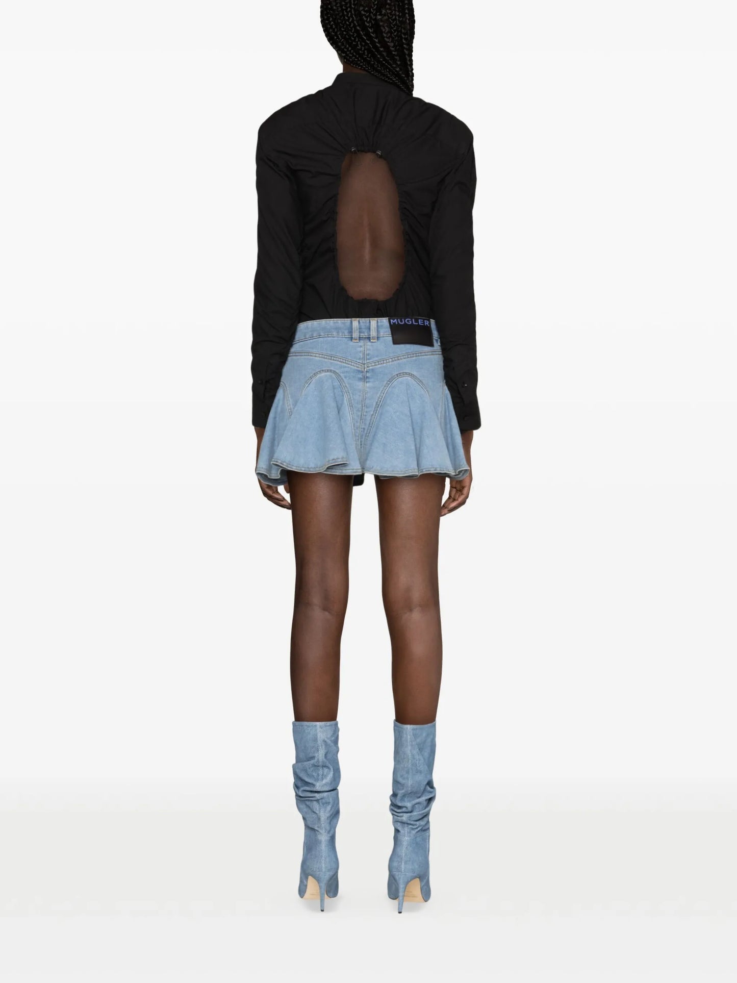ruffled denim miniskirt