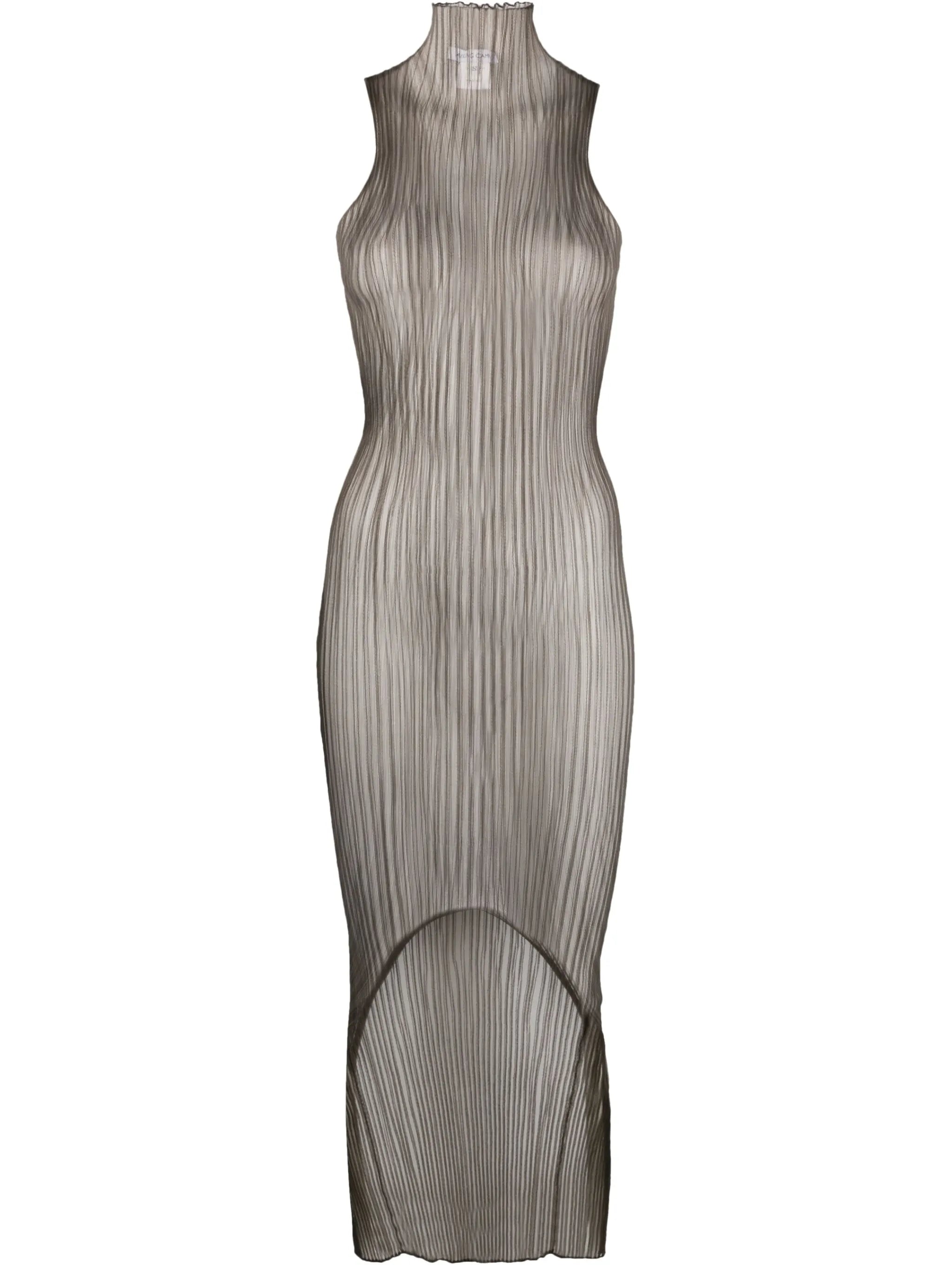 high-neck ribbed midi dress