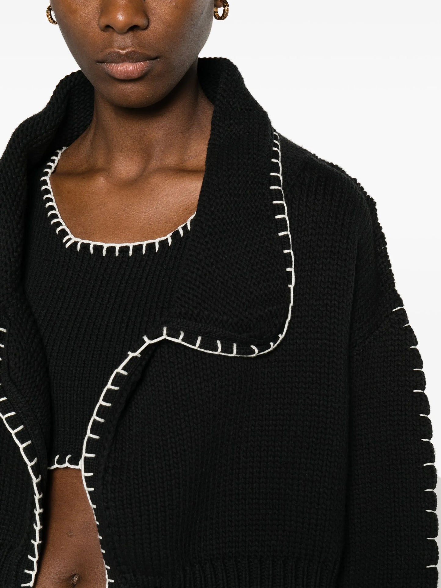 chunky-ribbed stitch-trim cardigan
