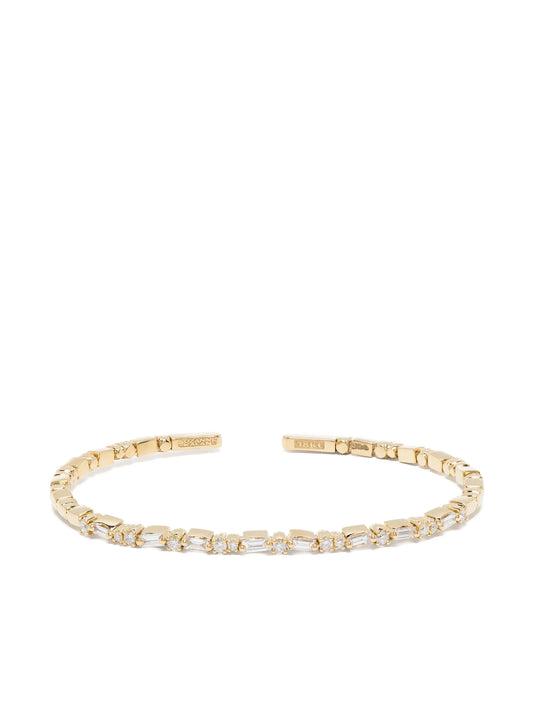18kt yellow gold Thin Mix diamond open-cuff bracelet