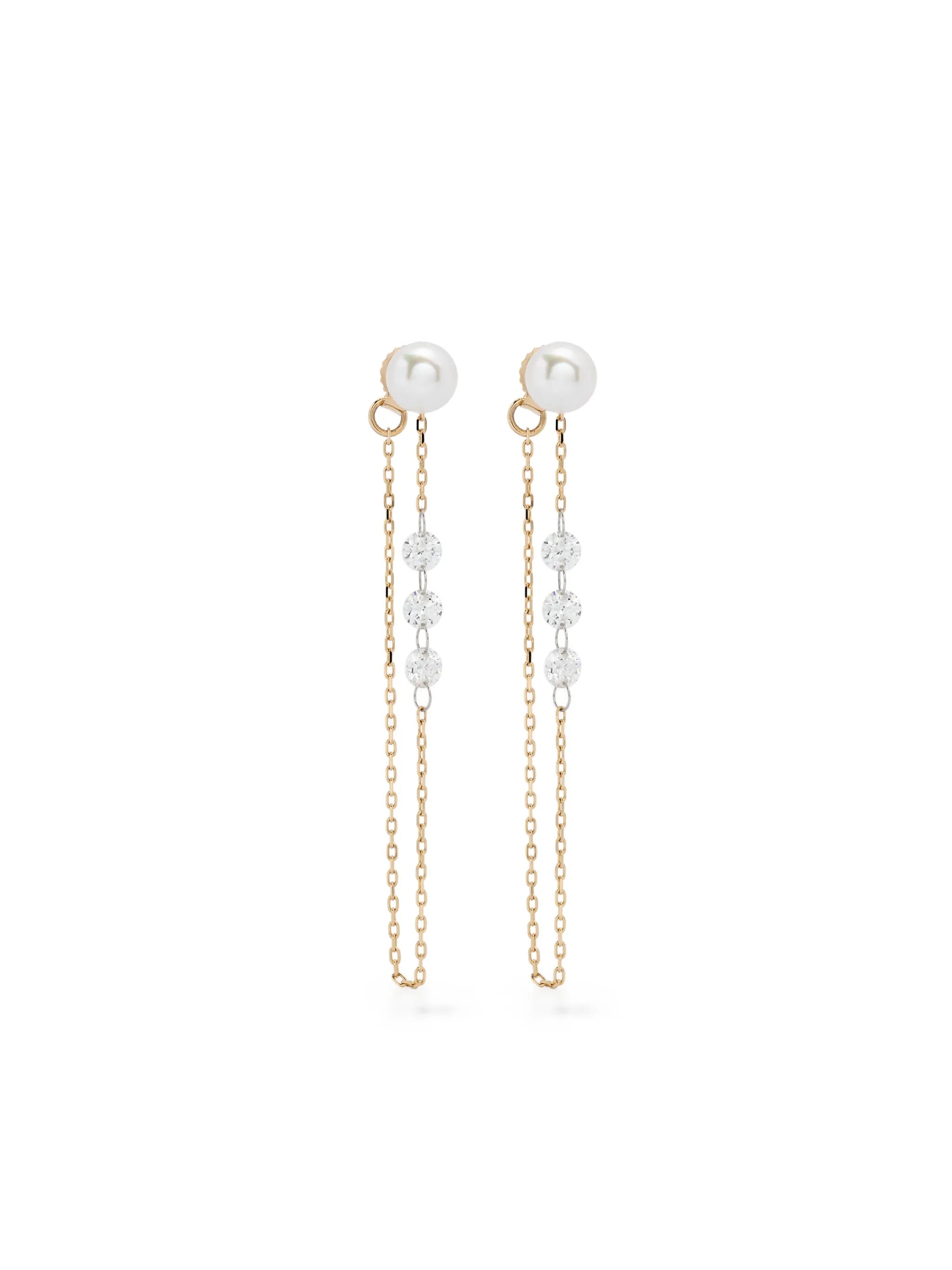 14kt yellow gold Sea Of Beauty pearl and diamond chain earrings