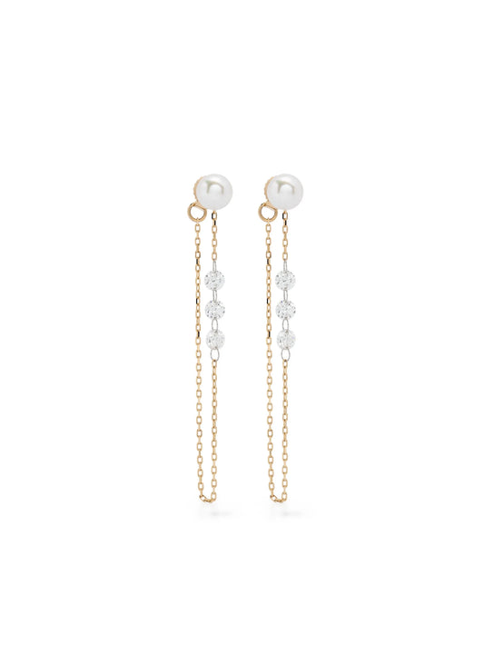 14kt yellow gold Sea Of Beauty pearl and diamond chain earrings