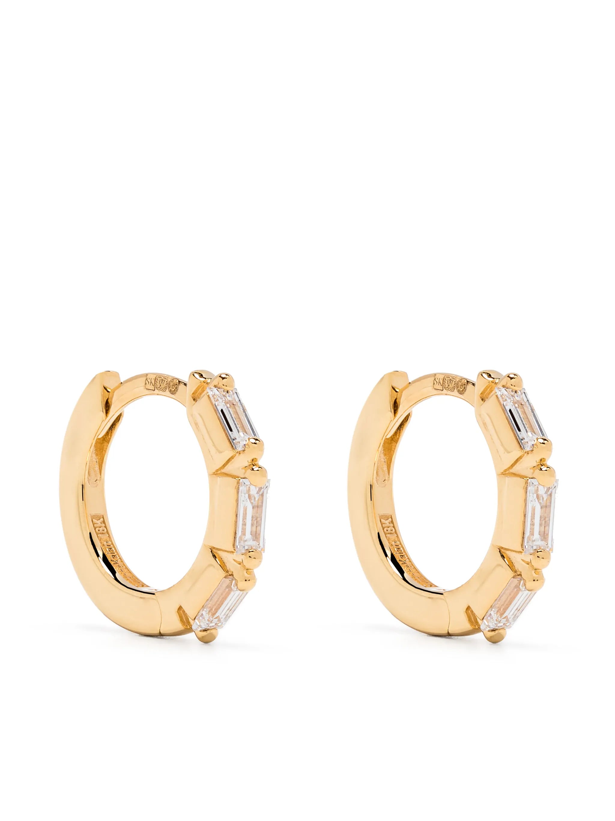 18kt yellow gold Bold Triple diamond small hoop earrings