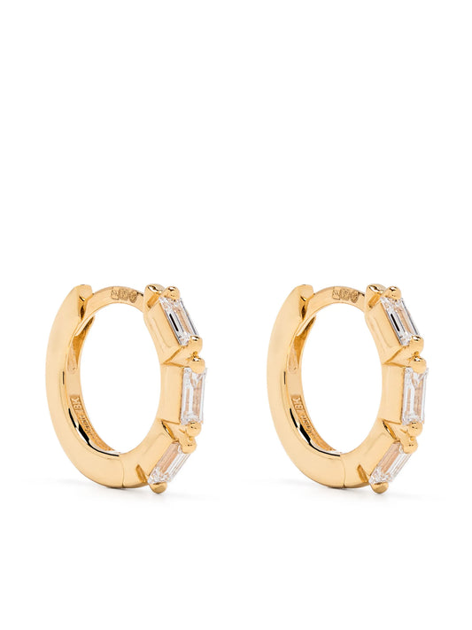 18kt yellow gold Bold Triple diamond small hoop earrings