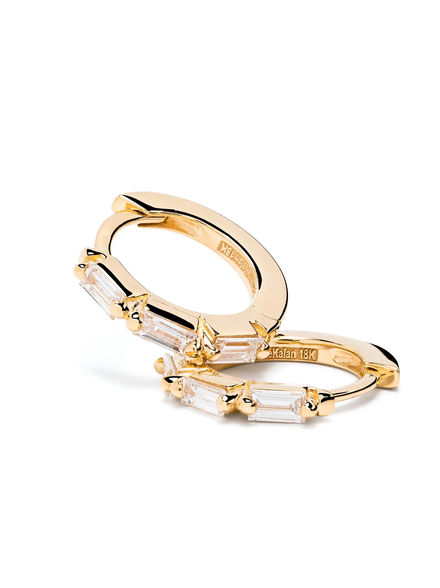 18kt yellow gold Bold Triple diamond small hoop earrings