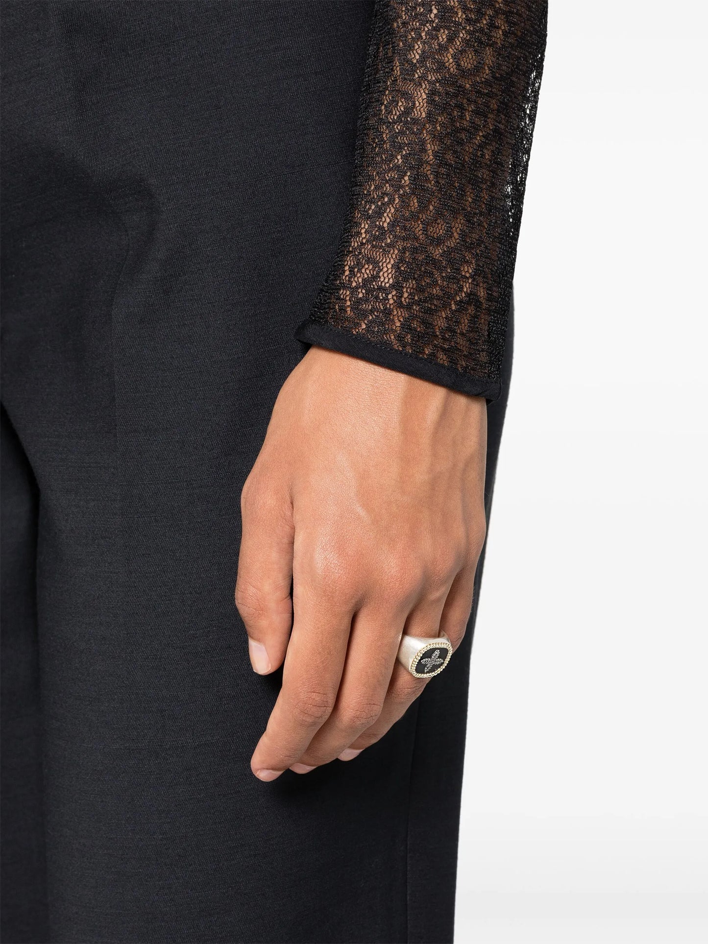 9kt yellow gold and sterling silver Bowie diamond ring