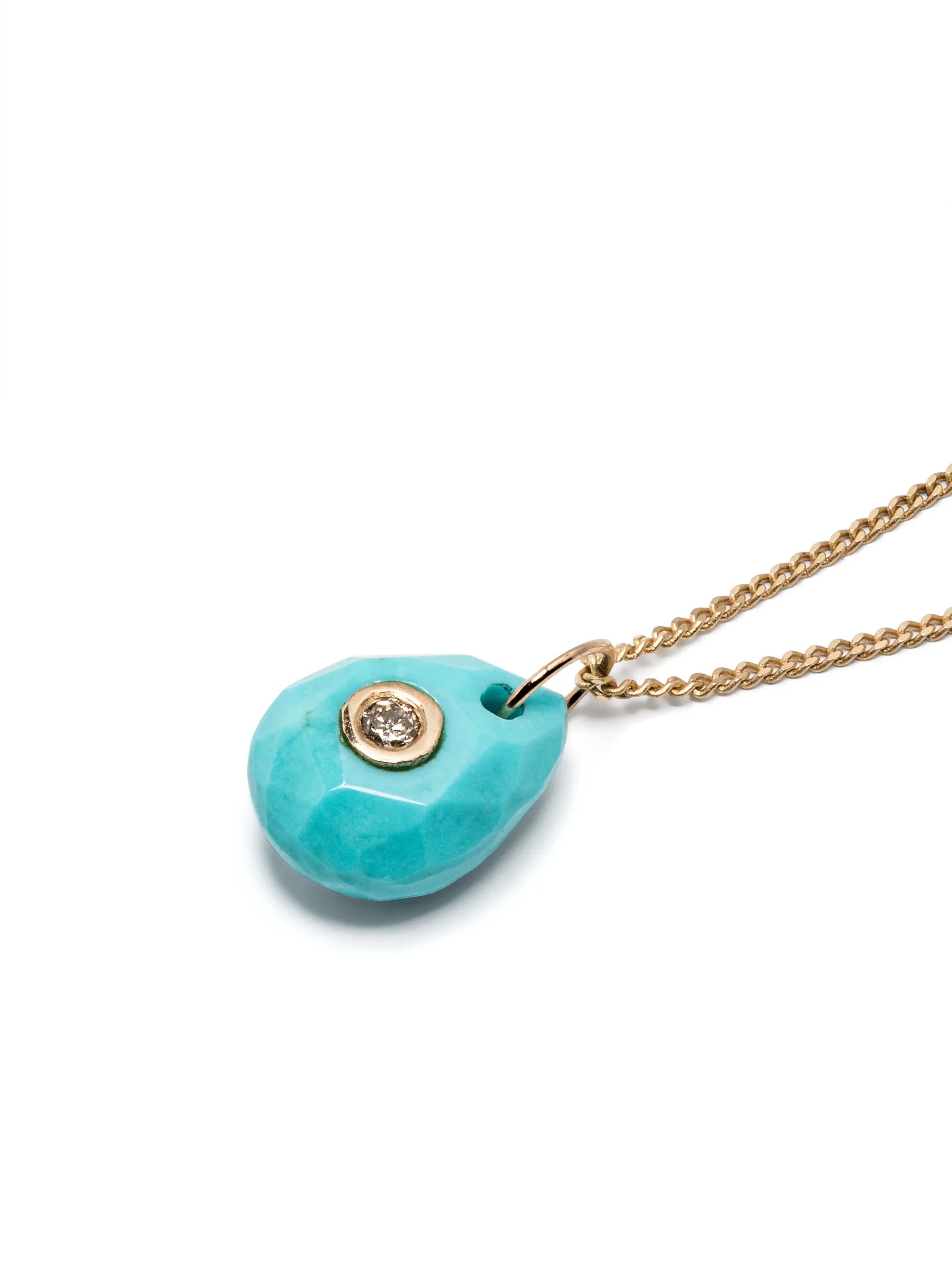 9kt yellow gold Orso diamond and turquoise necklace