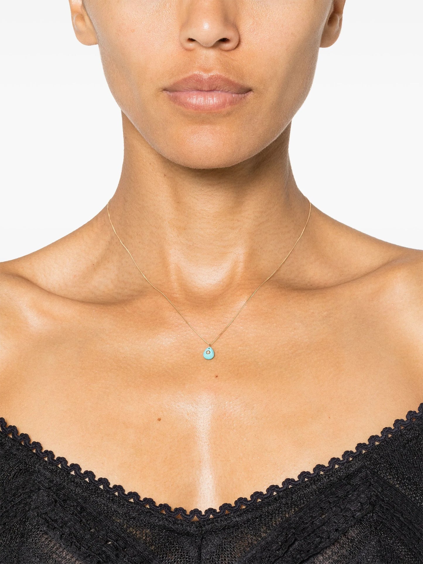 9kt yellow gold Orso diamond and turquoise necklace