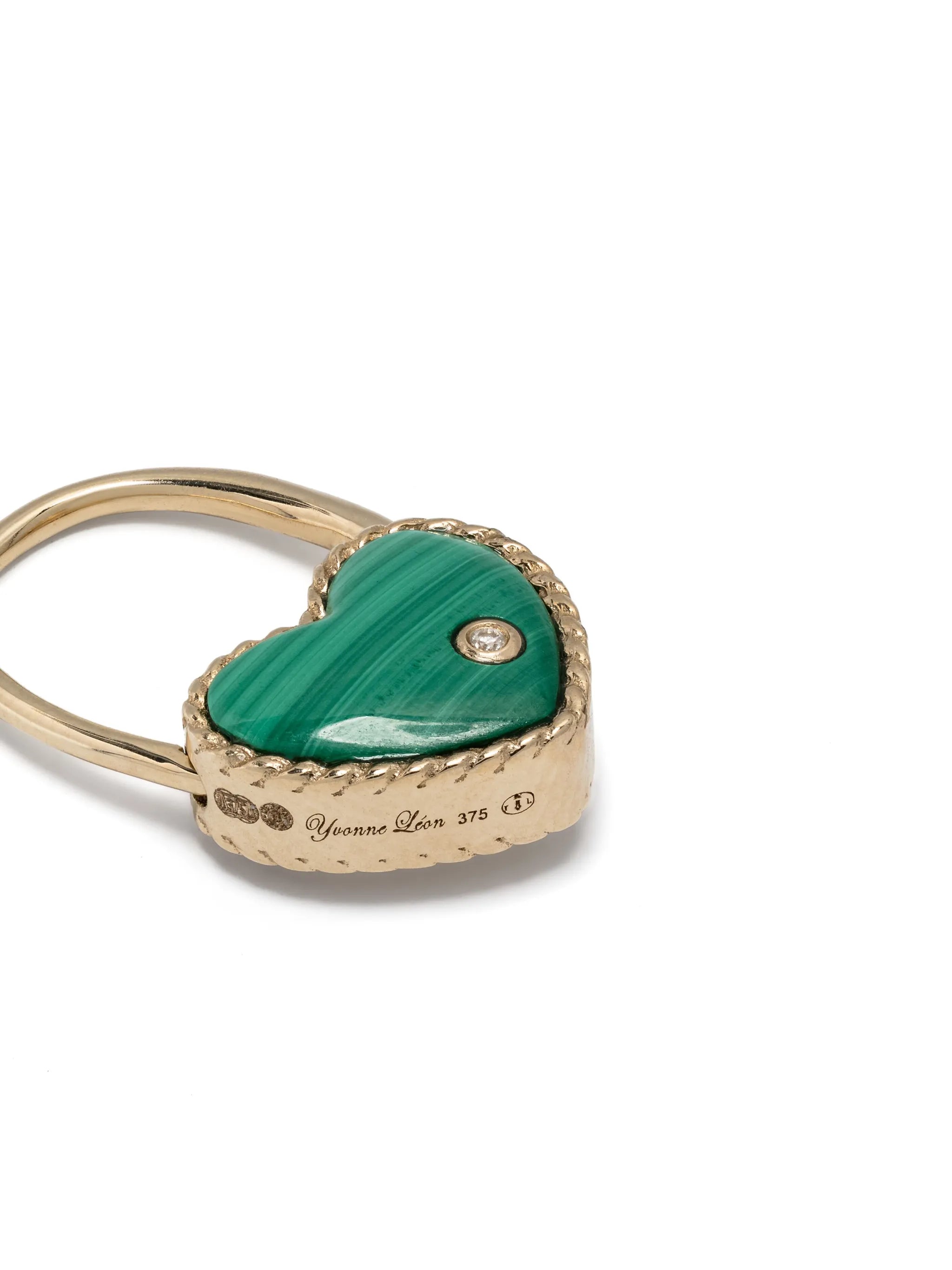 9kt yellow gold Créole Cadenas Cœur malachite and diamond single earring