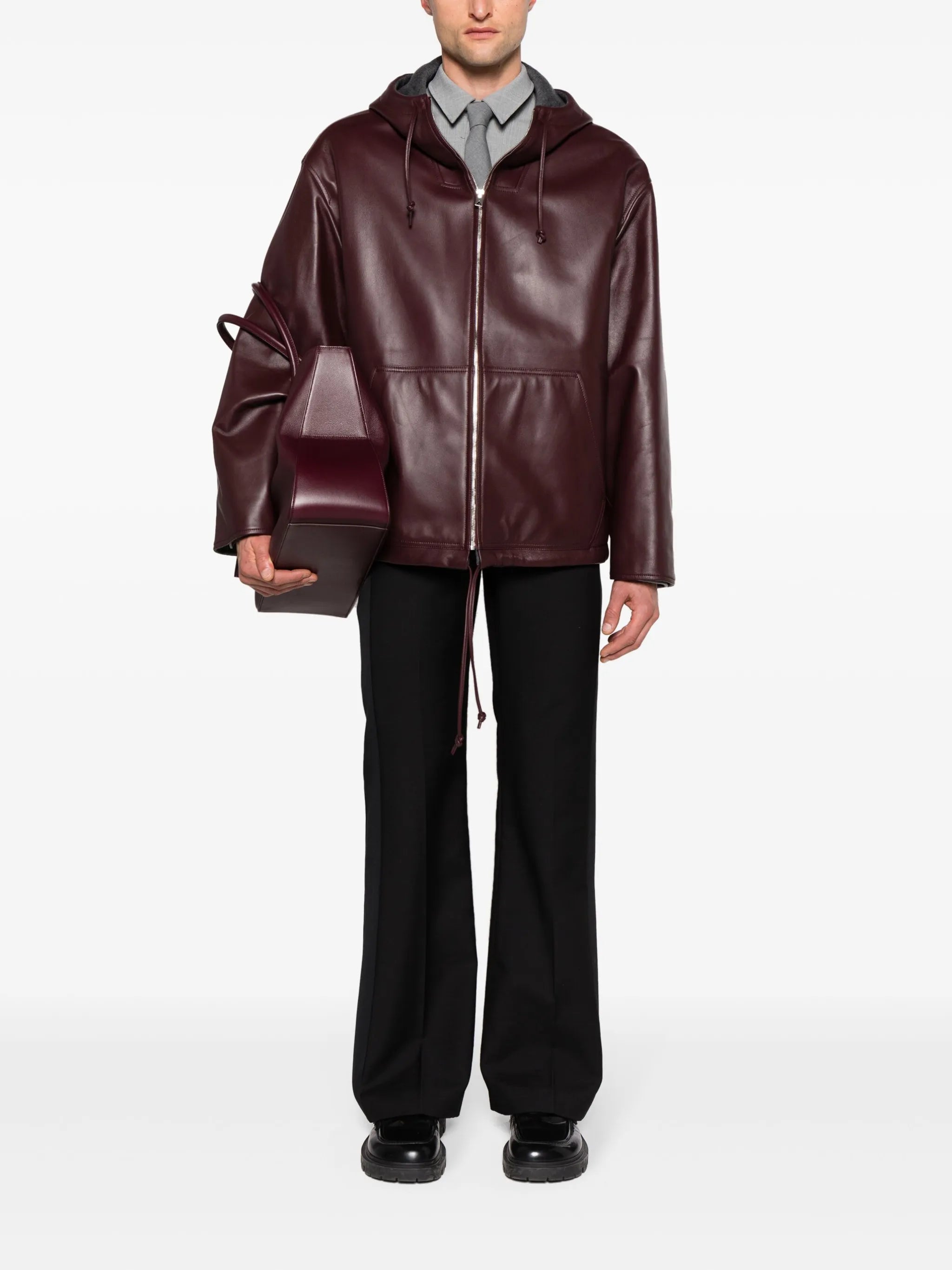 hooded leather jacket
