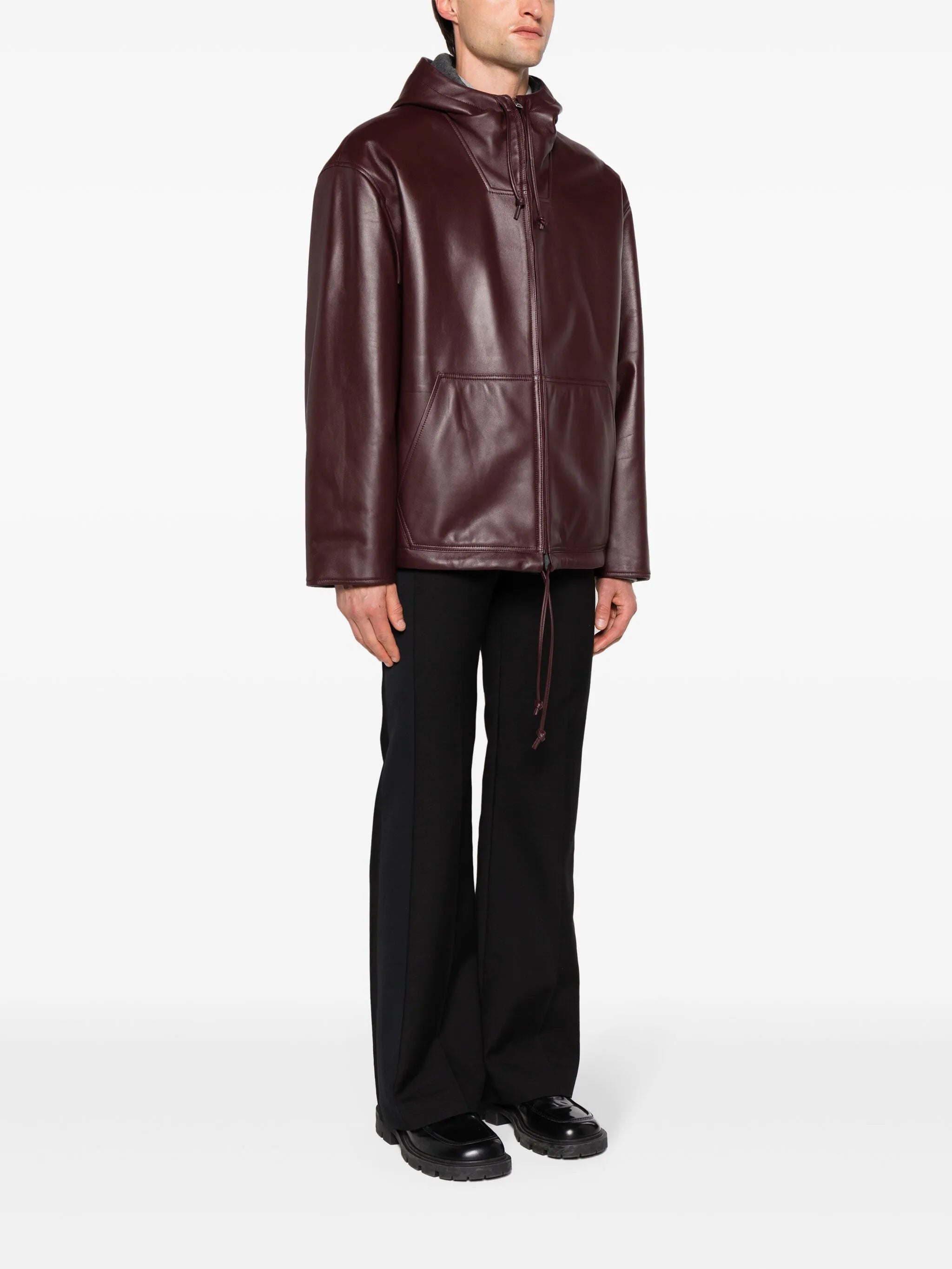 hooded leather jacket