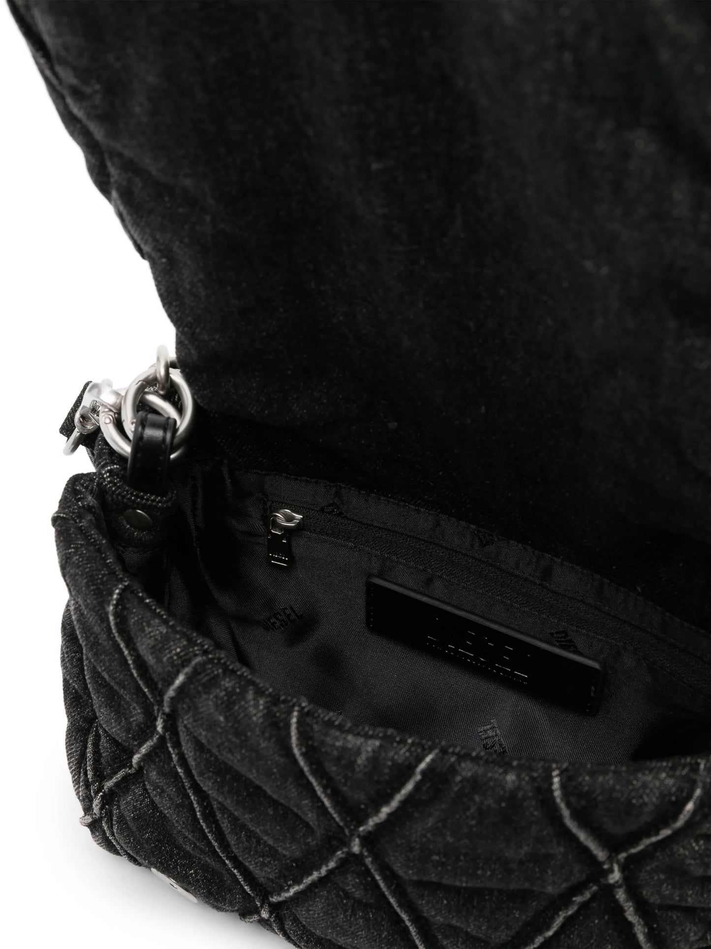 small logo-charm quilted denim bag
