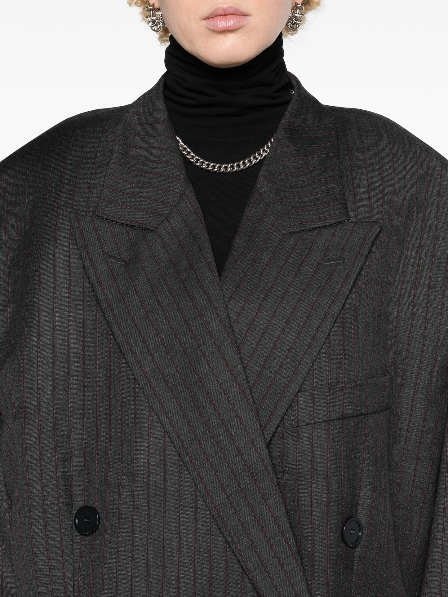 pinstriped double-breasted wool blazer