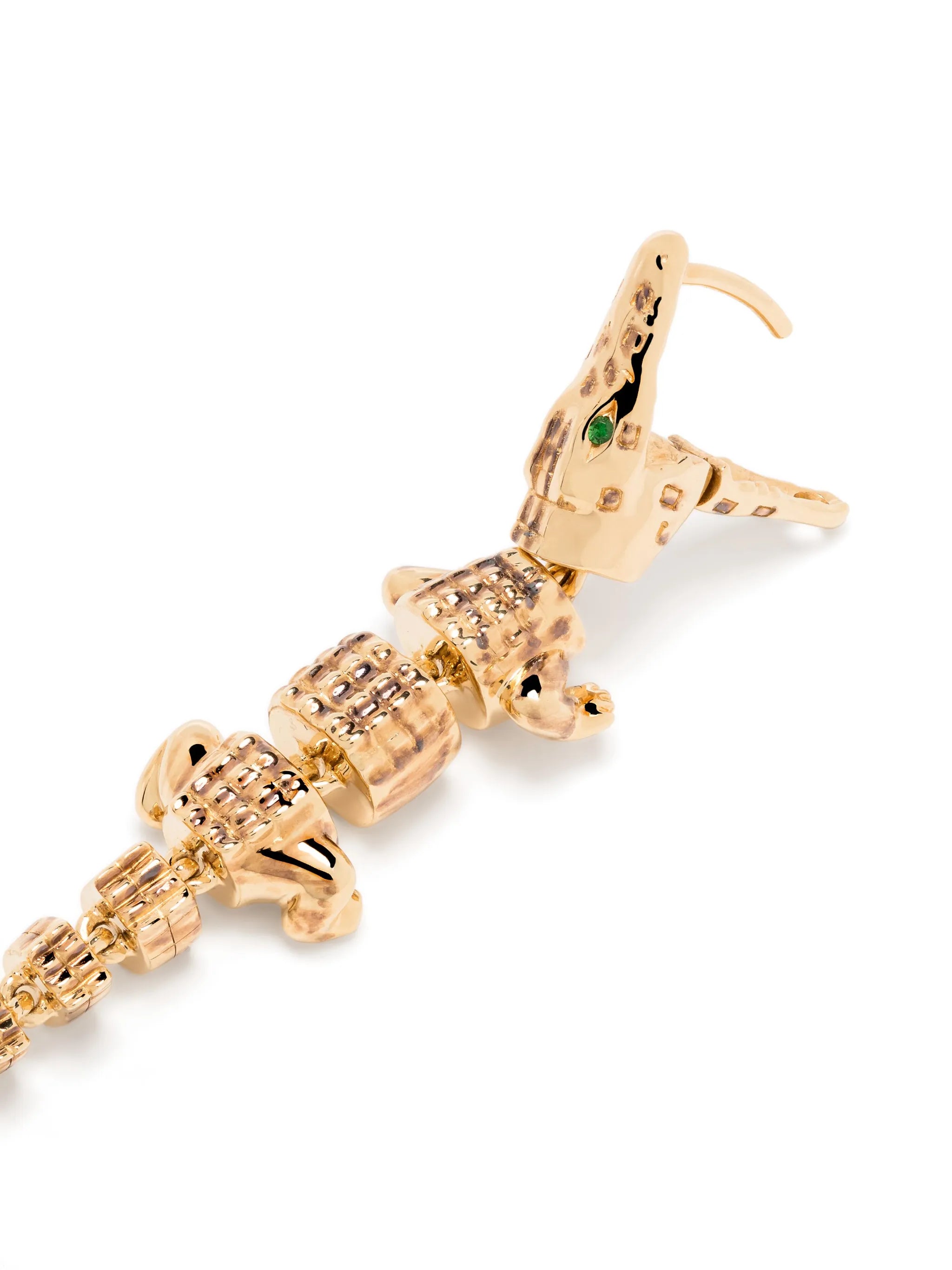 18kt yellow gold Alligator Vertebrae Bite tsavorite single earring