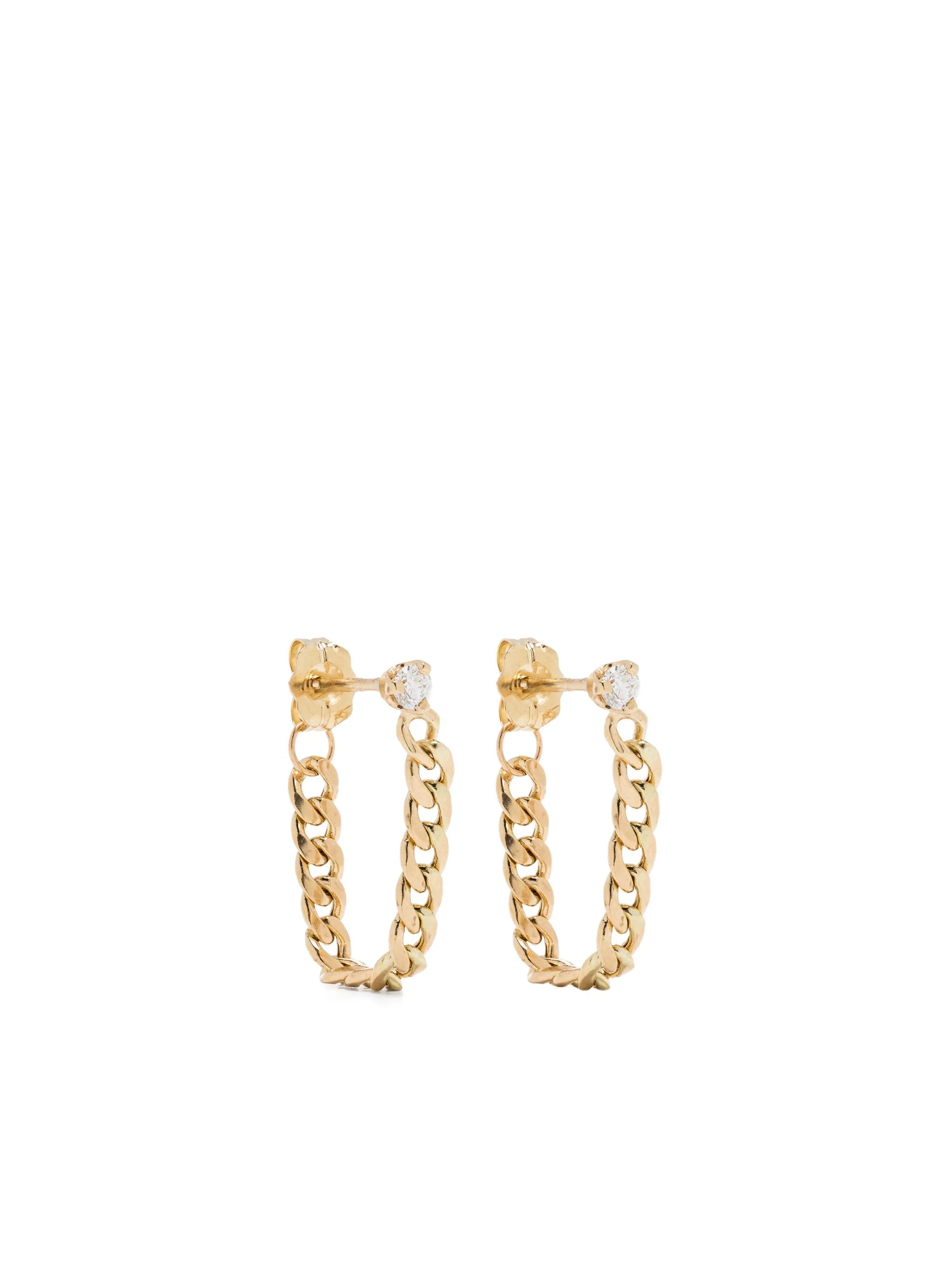 14kt yellow gold curb-chain diamond earrings