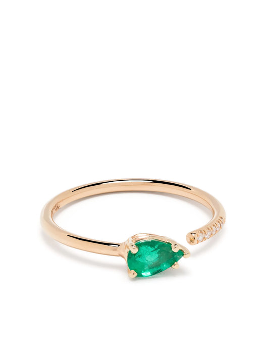 14kt yellow gold emerald and diamond open ring