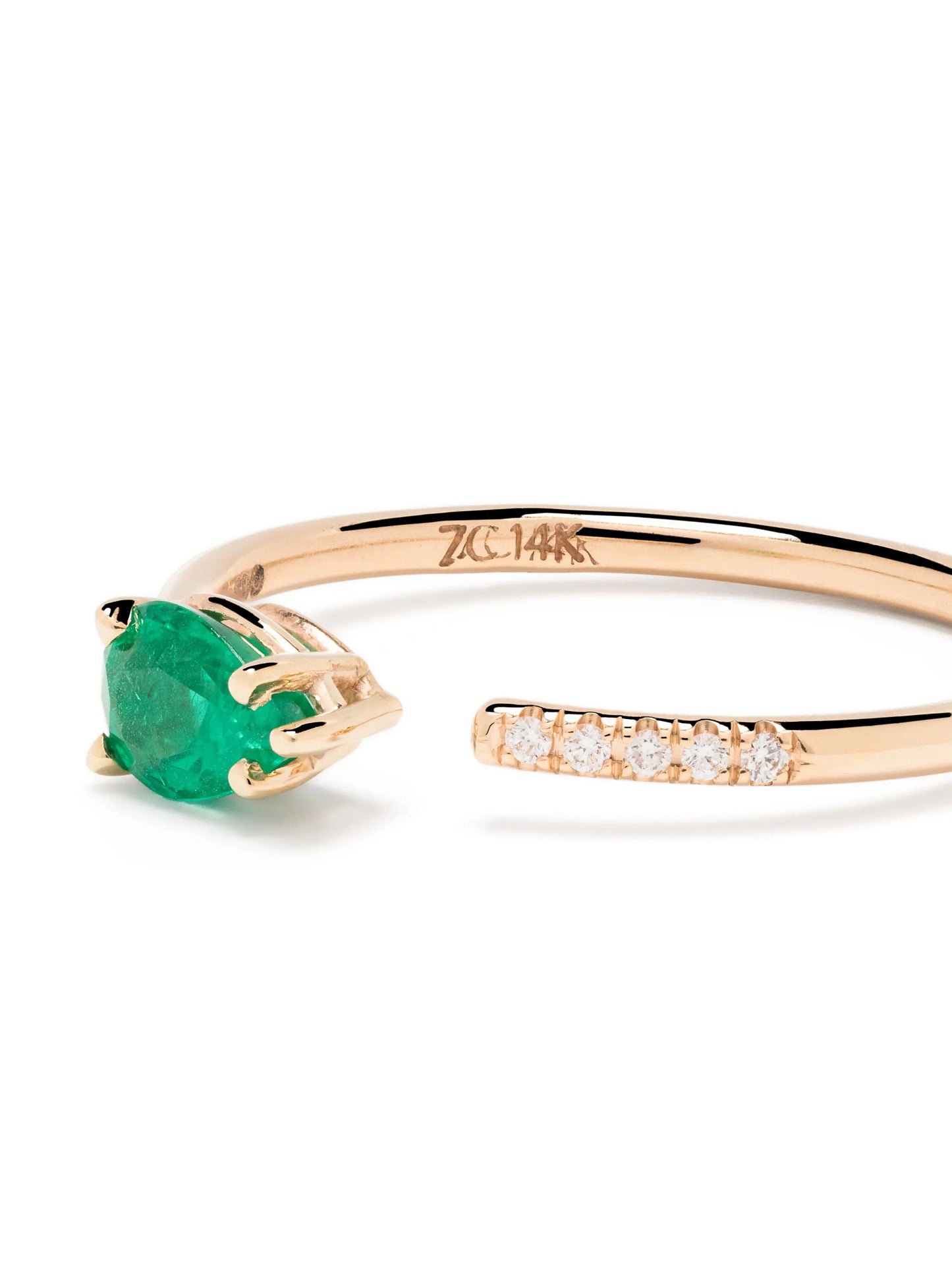 14kt yellow gold emerald and diamond open ring