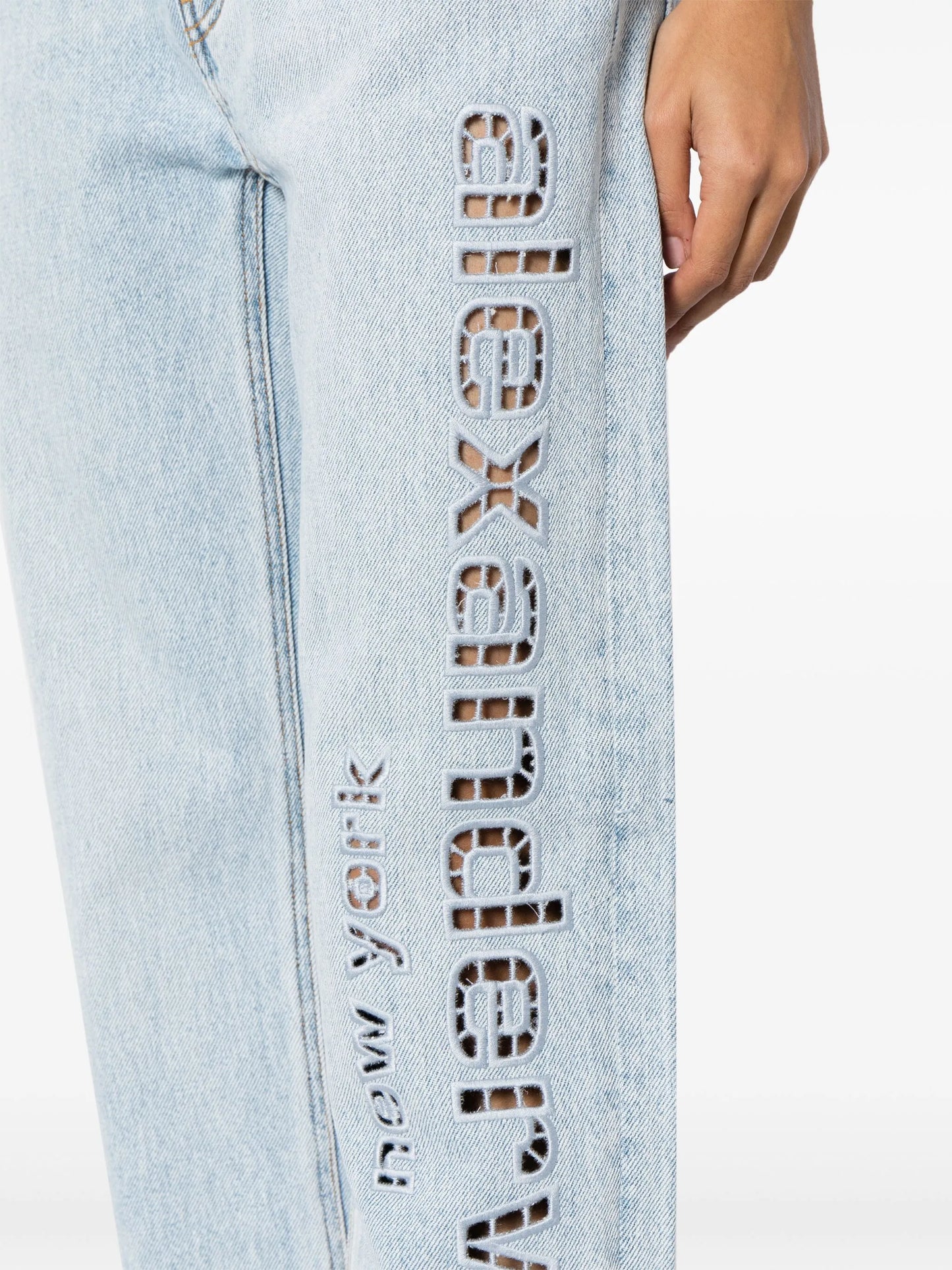 logo-perforated cotton straight jeans
