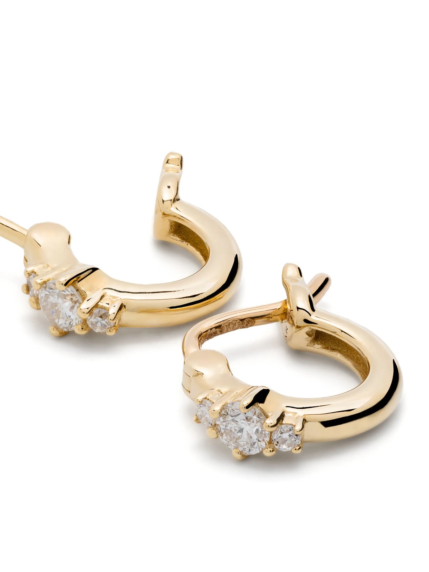 14kt yellow gold Trio diamond huggie hoop earrings