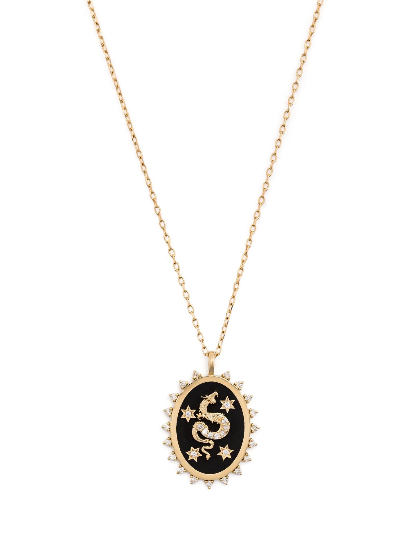 14kt gold Dragon ceramic and diamond pendant necklace