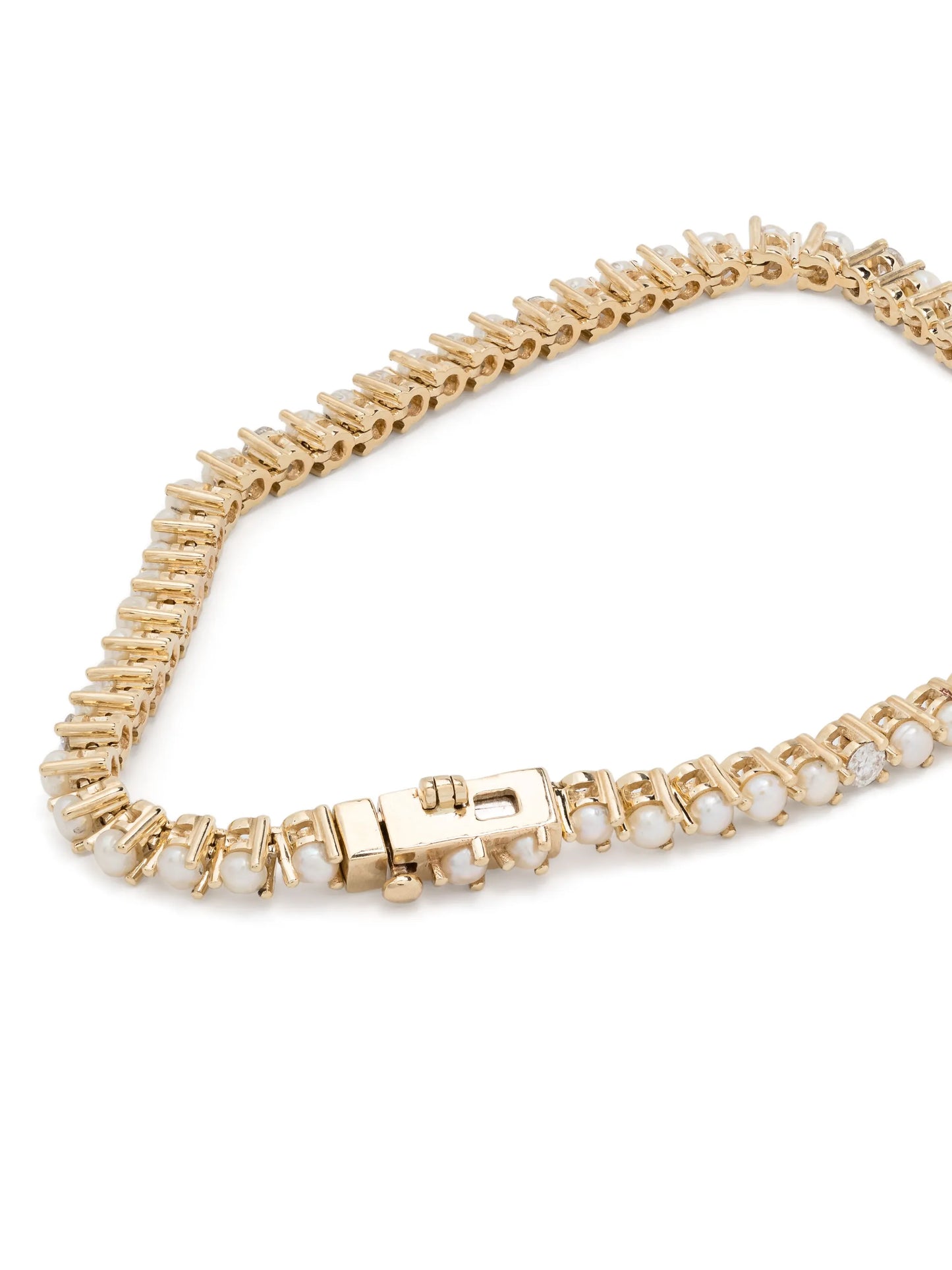 14kt yellow gold pearl and diamond tennis bracelet