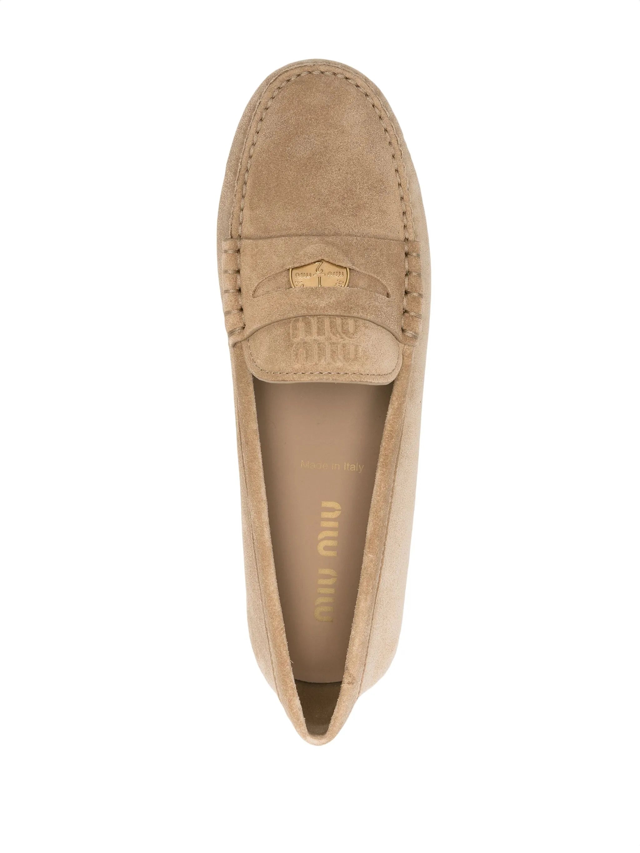embossed-logo suede loafers