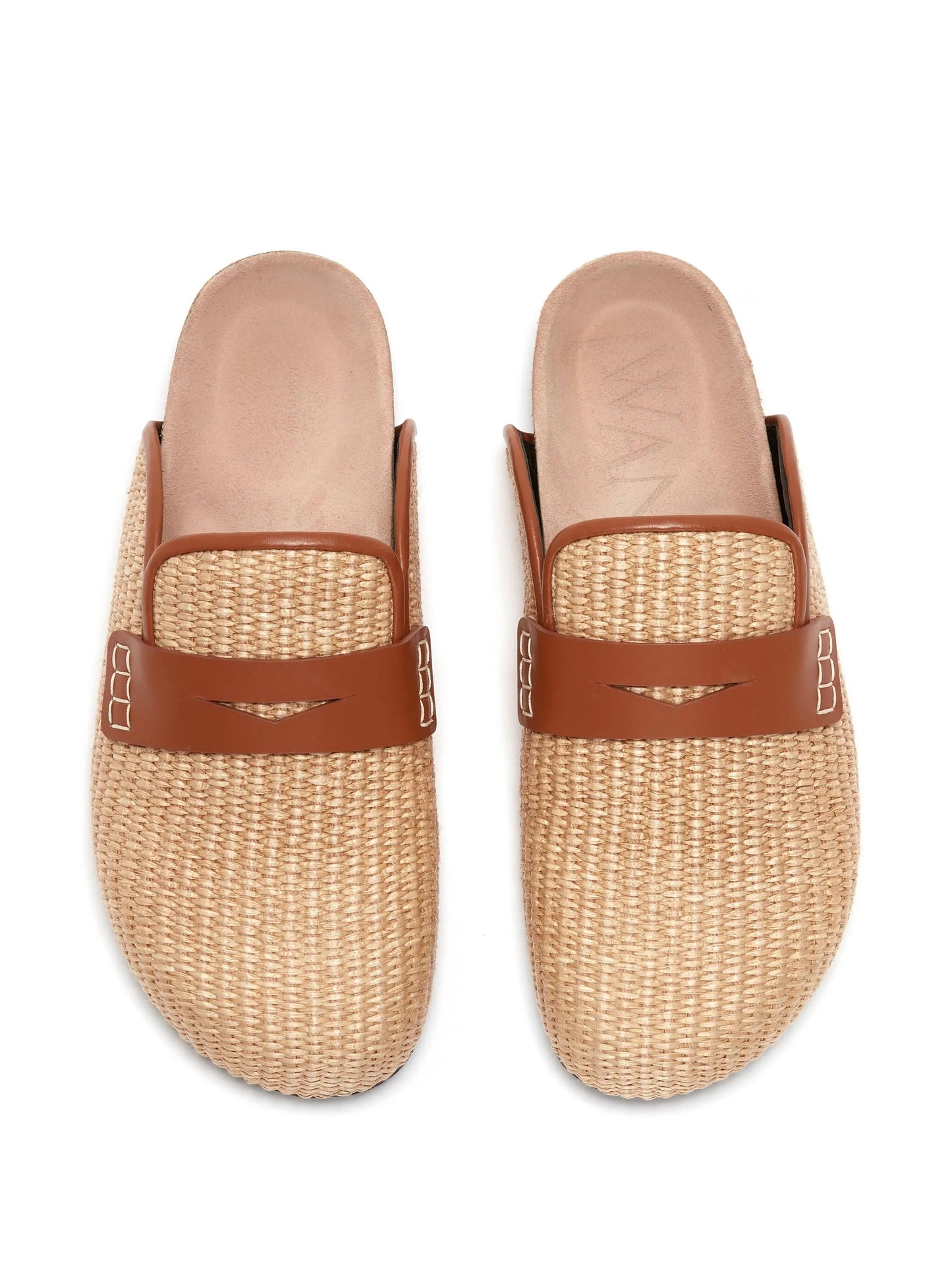 penny-slot raffia mules