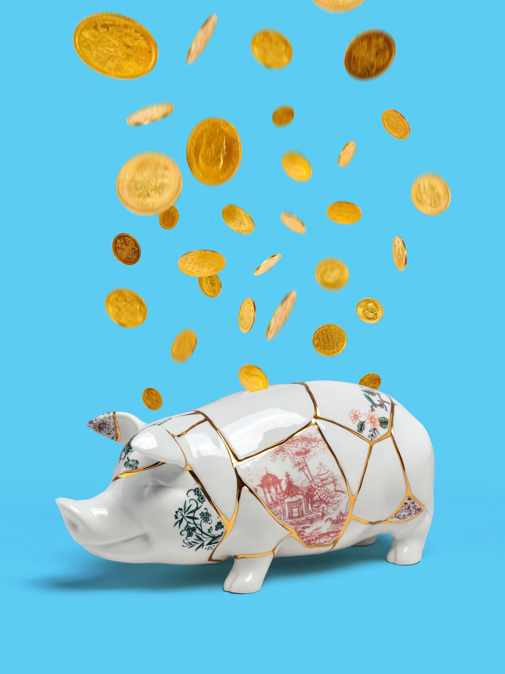Kintsugi porcelain piggy bank