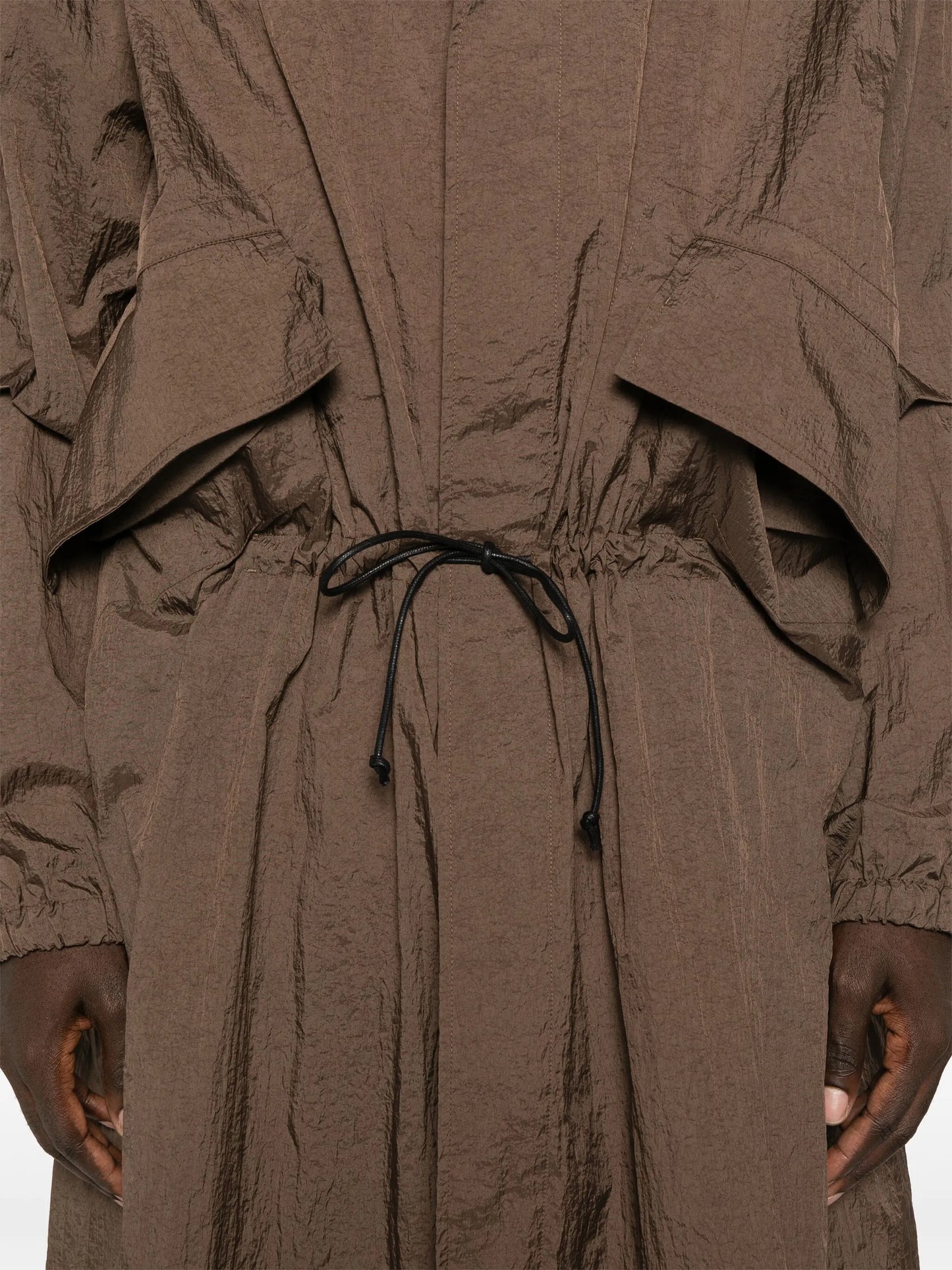 crinkled hooded parka coat